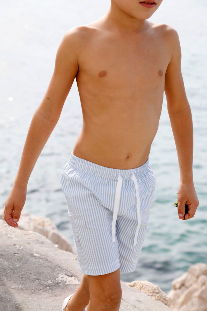 Biarritz Swim Shorts | Ash Seersucker
