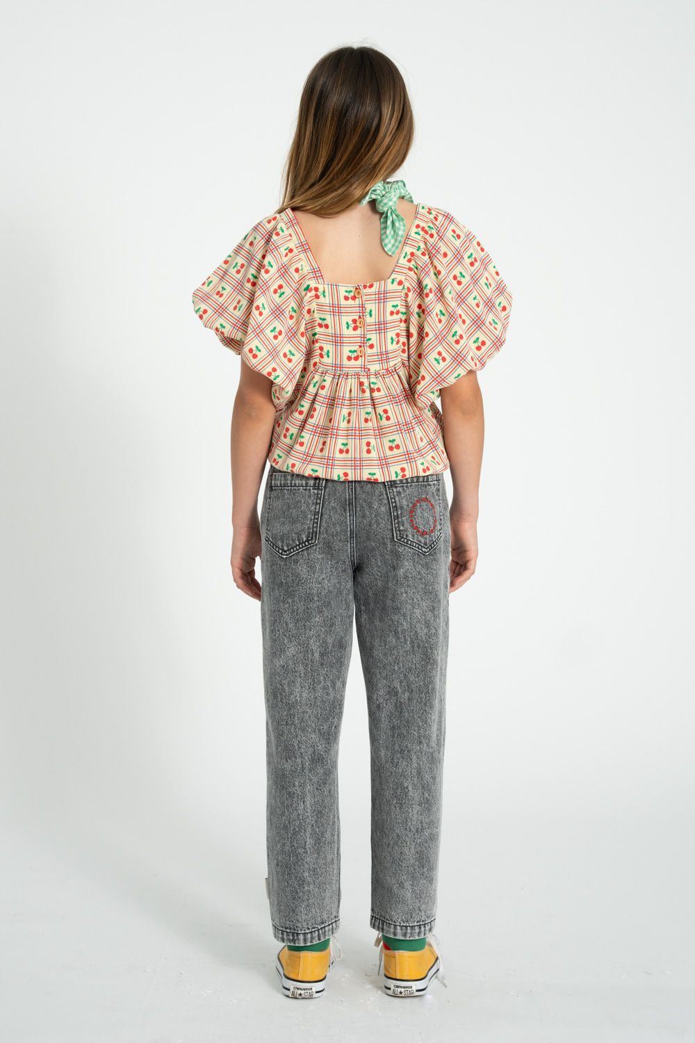 Cherry Print Balloon Sleeves Cropped Blouse | Light Yellow