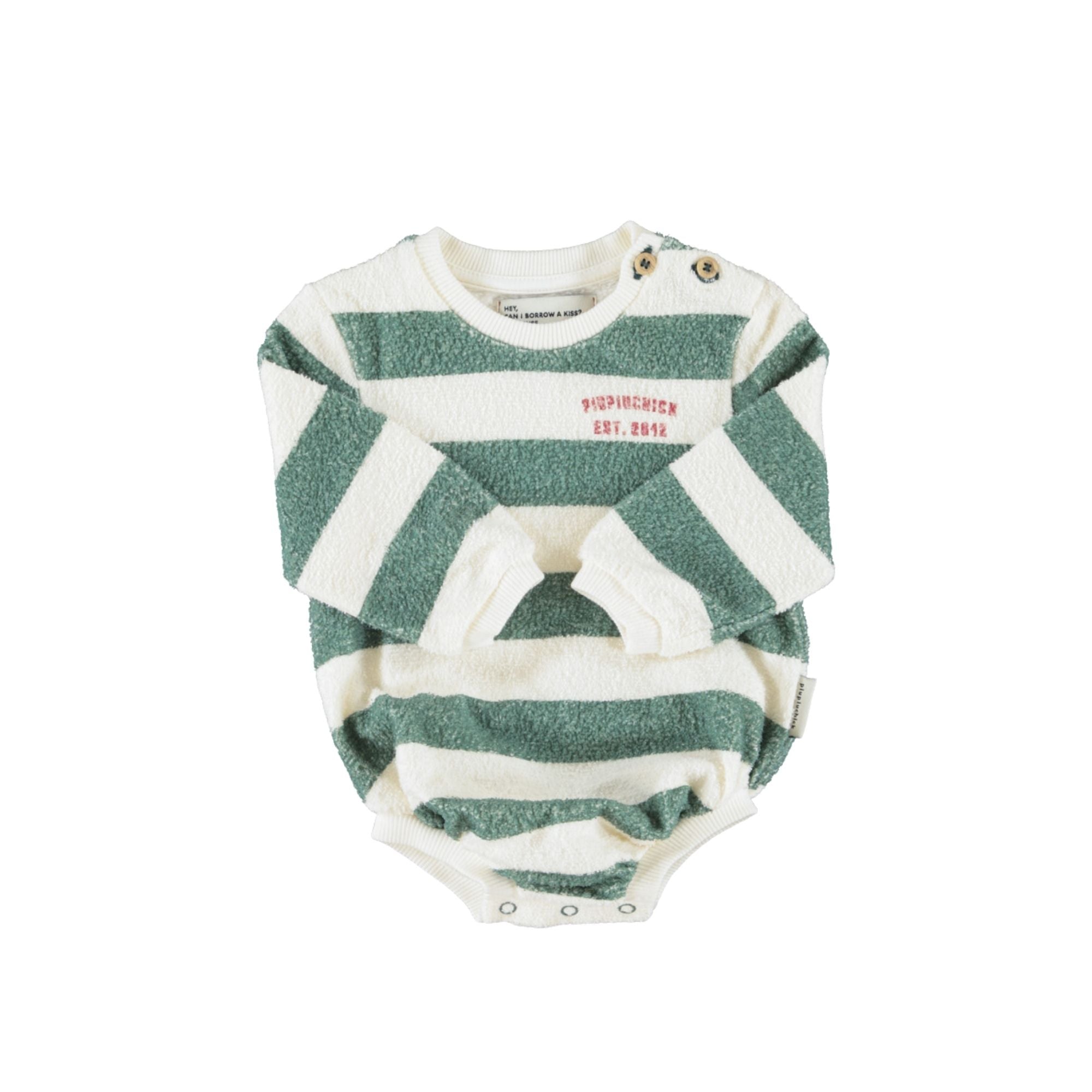 Romper | Ecru & Green Stripes