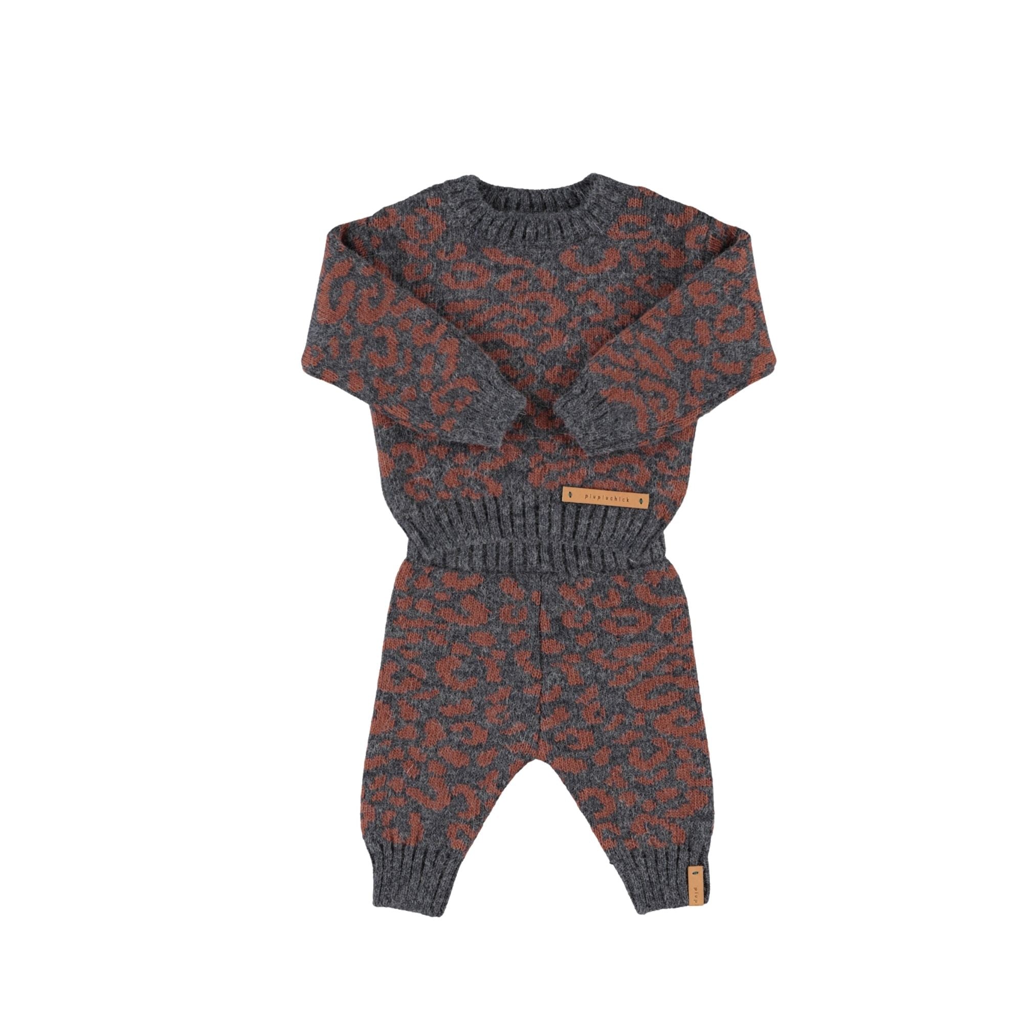 Knitted Baby Set | Dark Grey with Animal Print