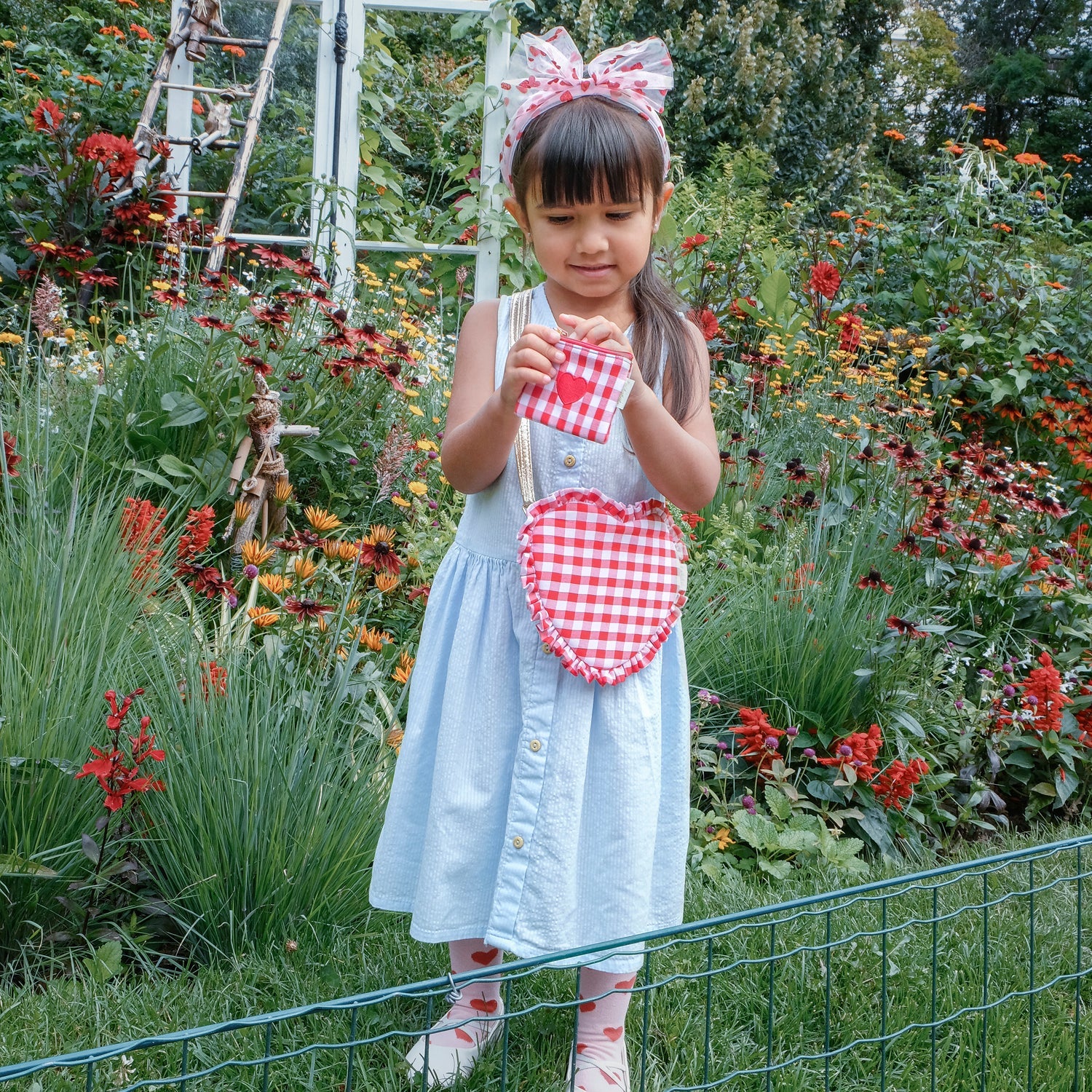 Gingham Ruffle Love Heart Bag