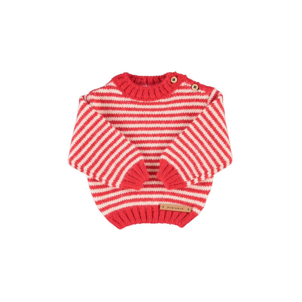 Knitted Sweater | Ecru & Red Stripes