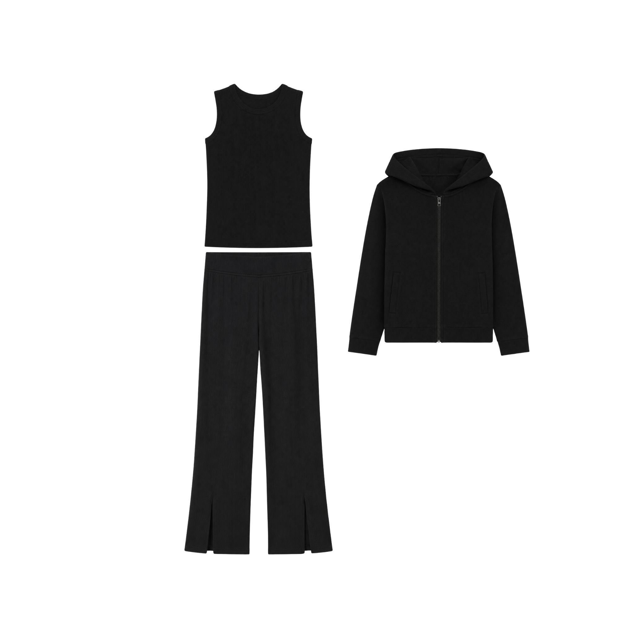 Rib Split Flare Set | Black