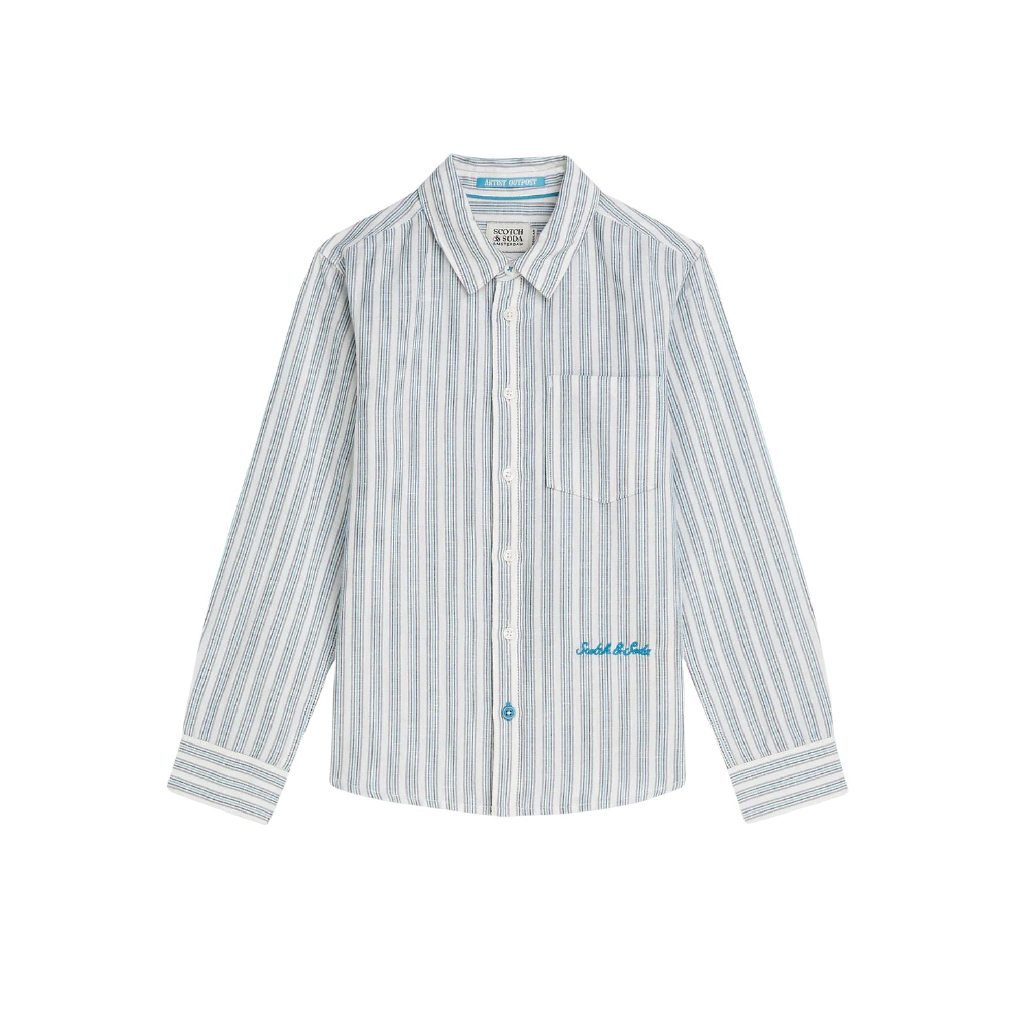 Striped Linen Cotton Shirt | Tahitian Teal Stripe