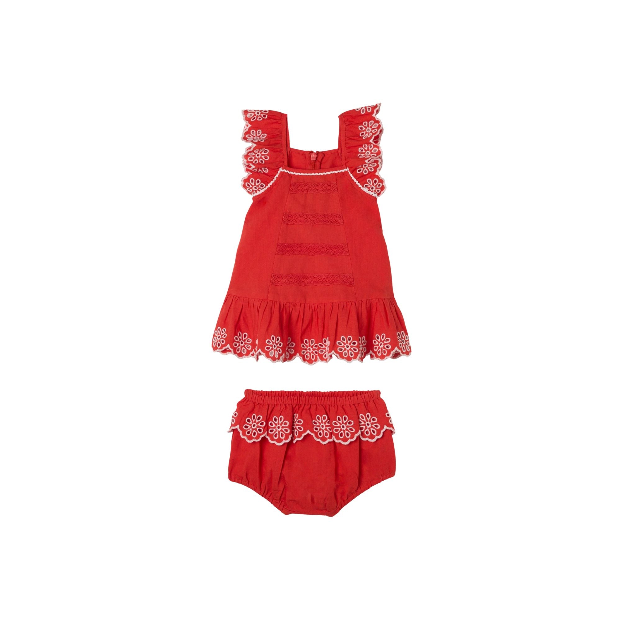 Broderie Trim Dress and Bloomer Set | Red