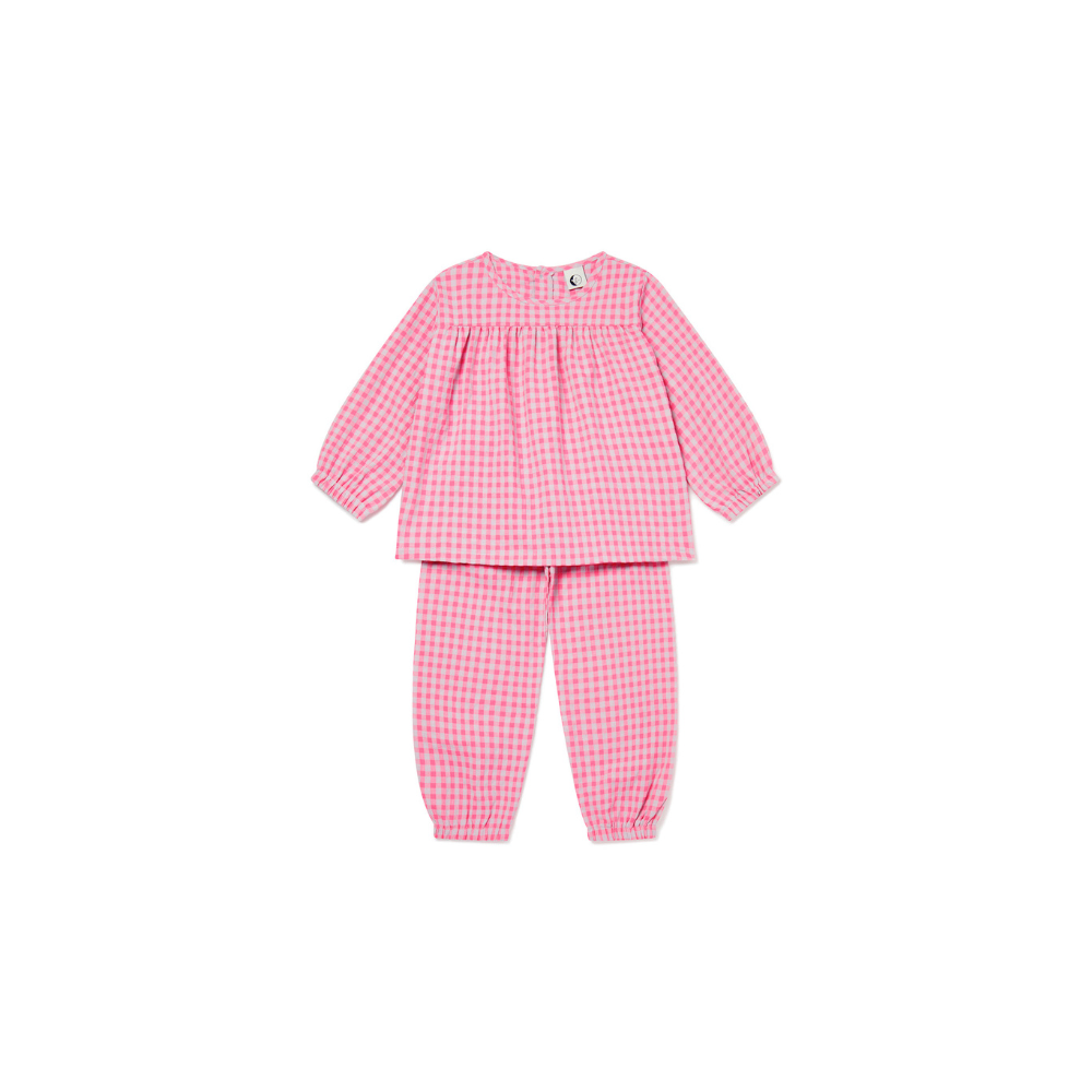 Kids Balloon Pyjama Set | Hot Pink Gingham
