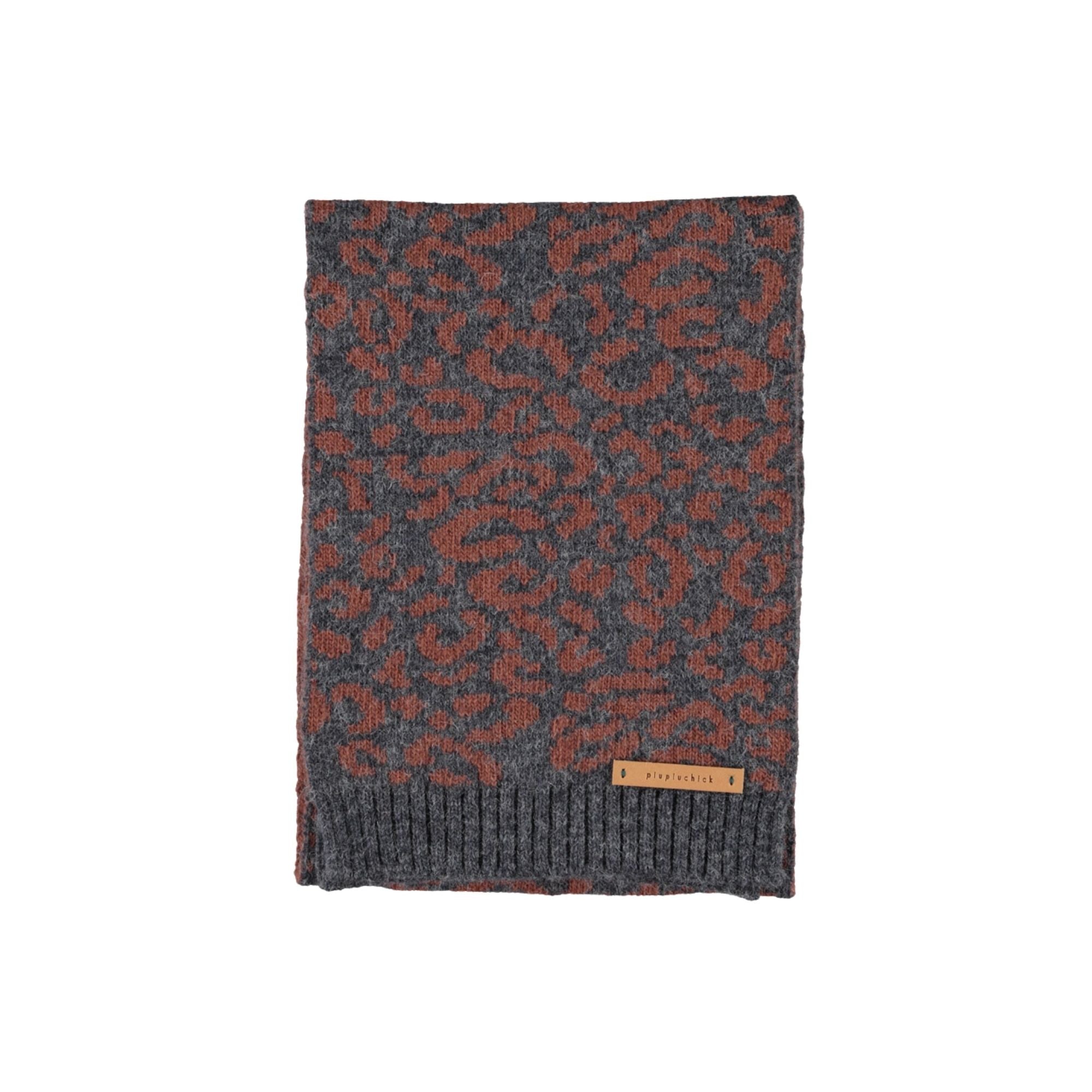 Knitted Scarf | Dark Grey with Animal Print