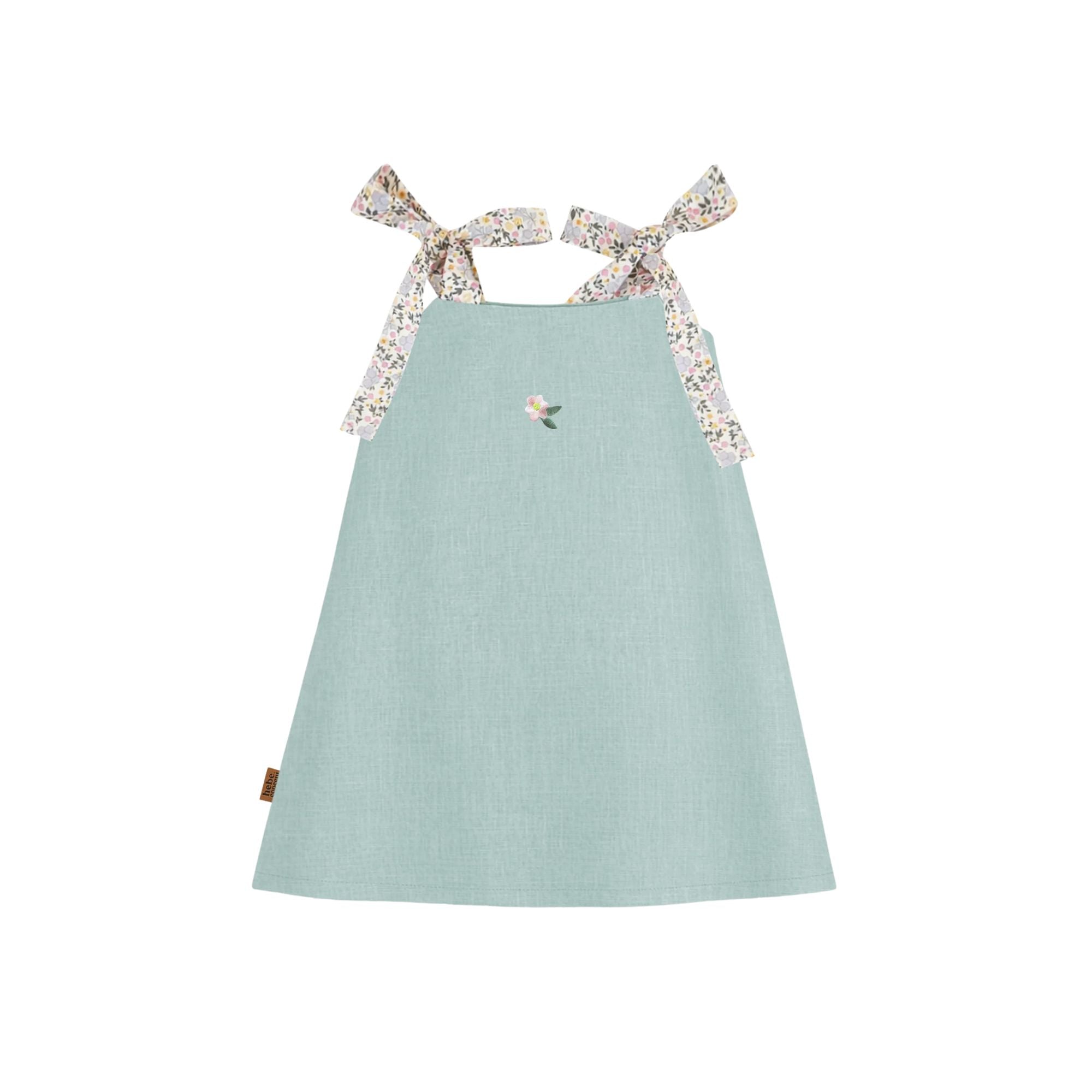 Linen Dress with Embroidery | Green