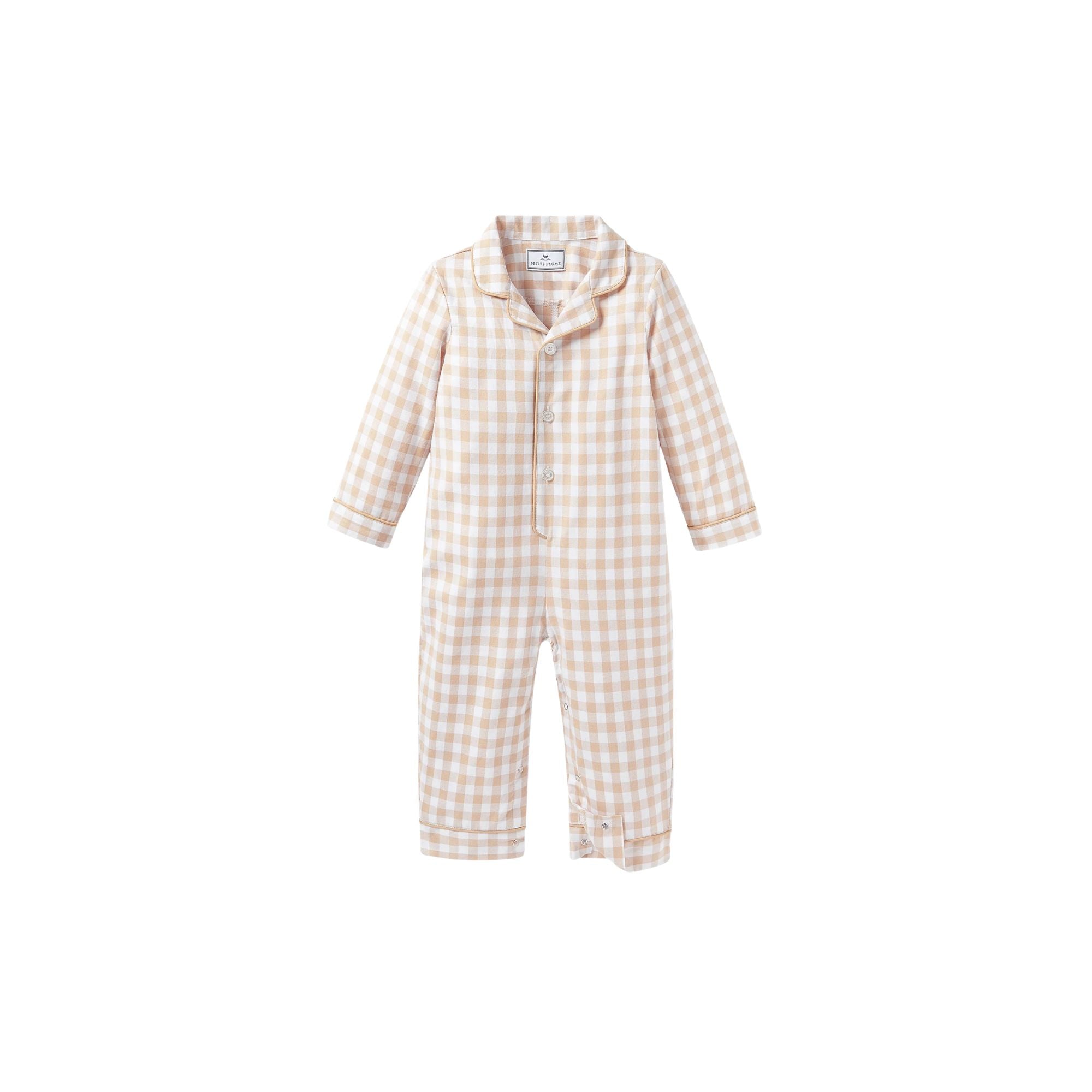 Twill Classic Romper | Camel Gingham