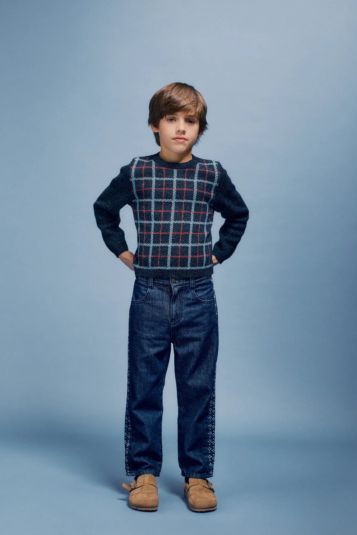 Cruz Sweater | Fall Blue Check Knit