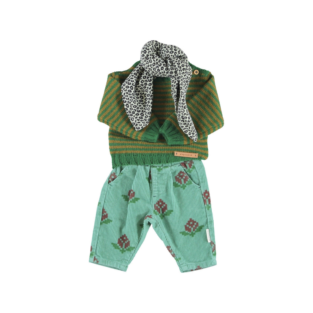 Knitted Baby Set | Green & Brown Stripes