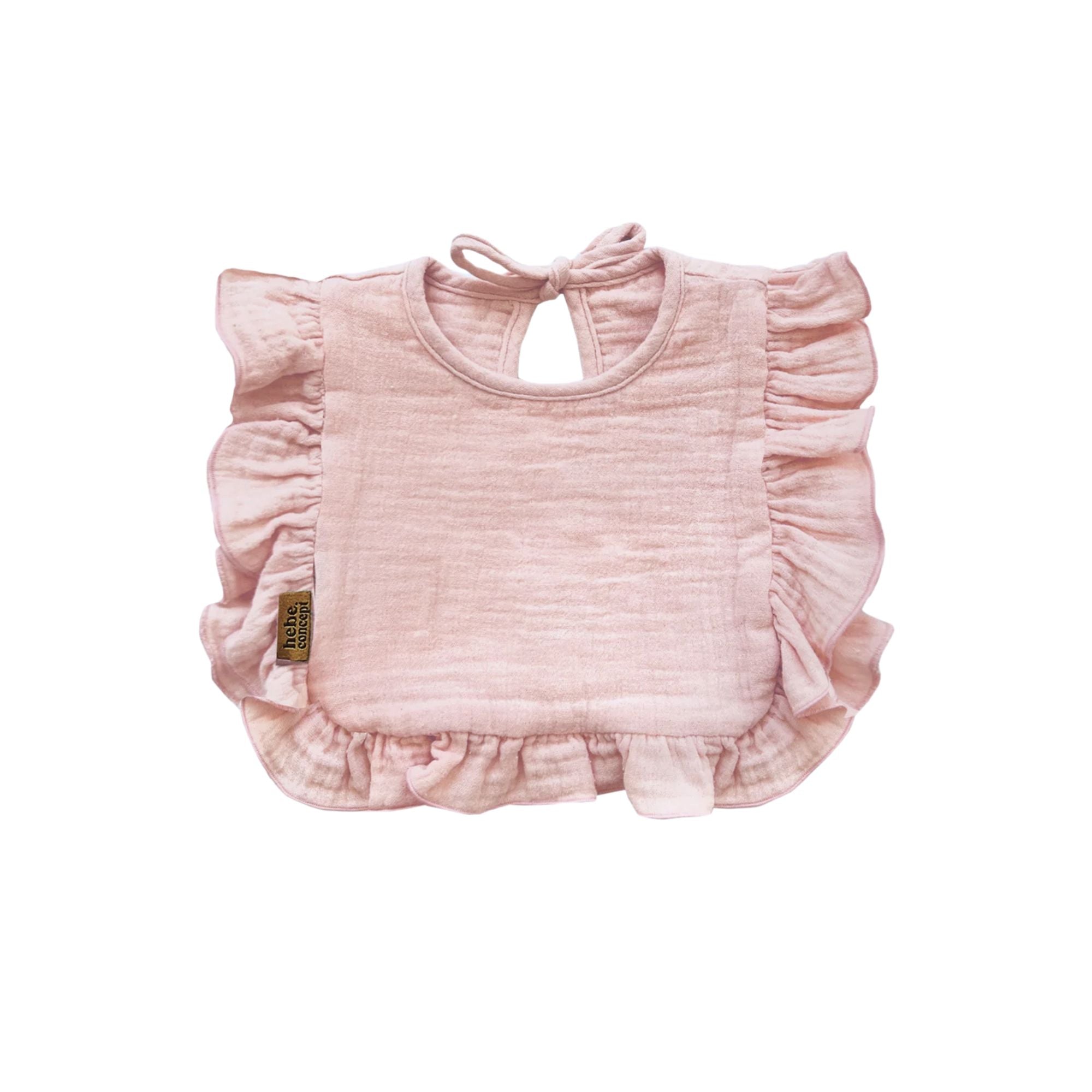 Baby Bib with Ruffle | Pink Muslin