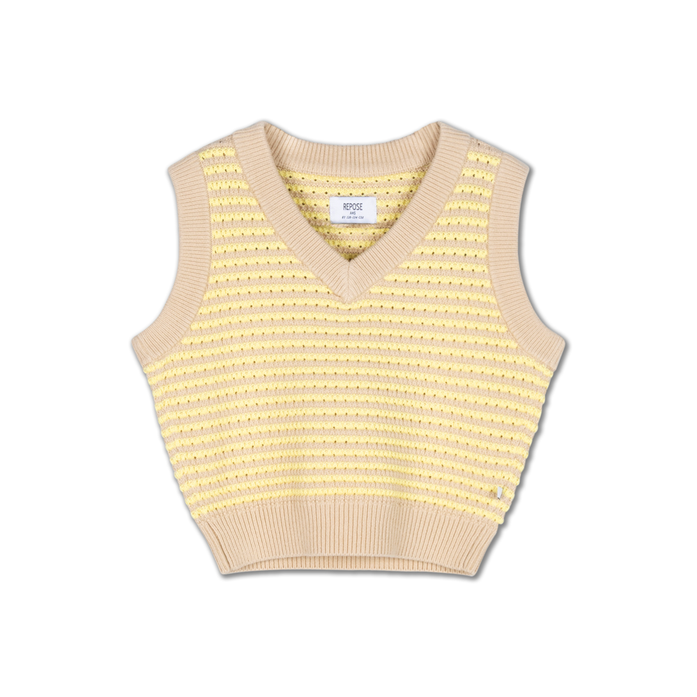 V Neck Spencer | Soft Yellow Stripe