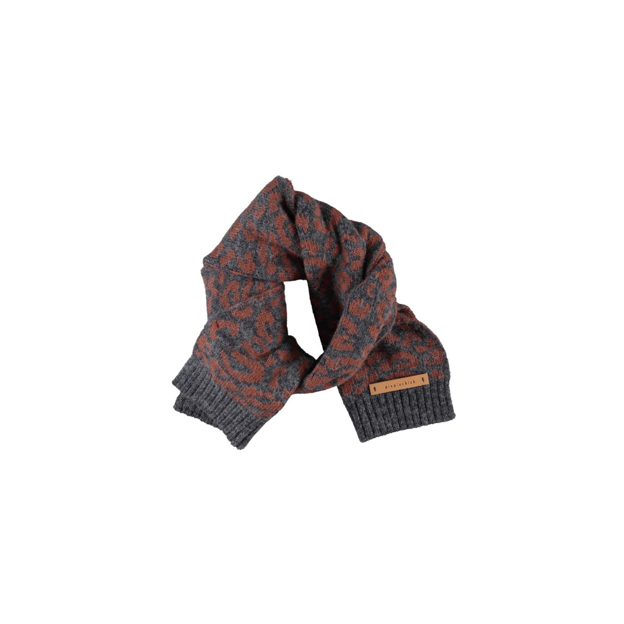 Knitted Scarf | Dark Grey with Animal Print