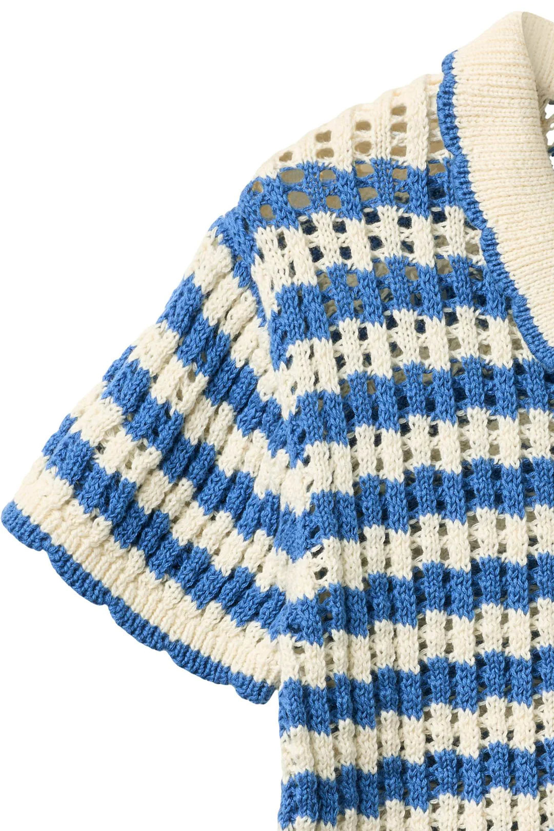 Crochet Short Sleeve Cardigan | Ocean Blue & Cream