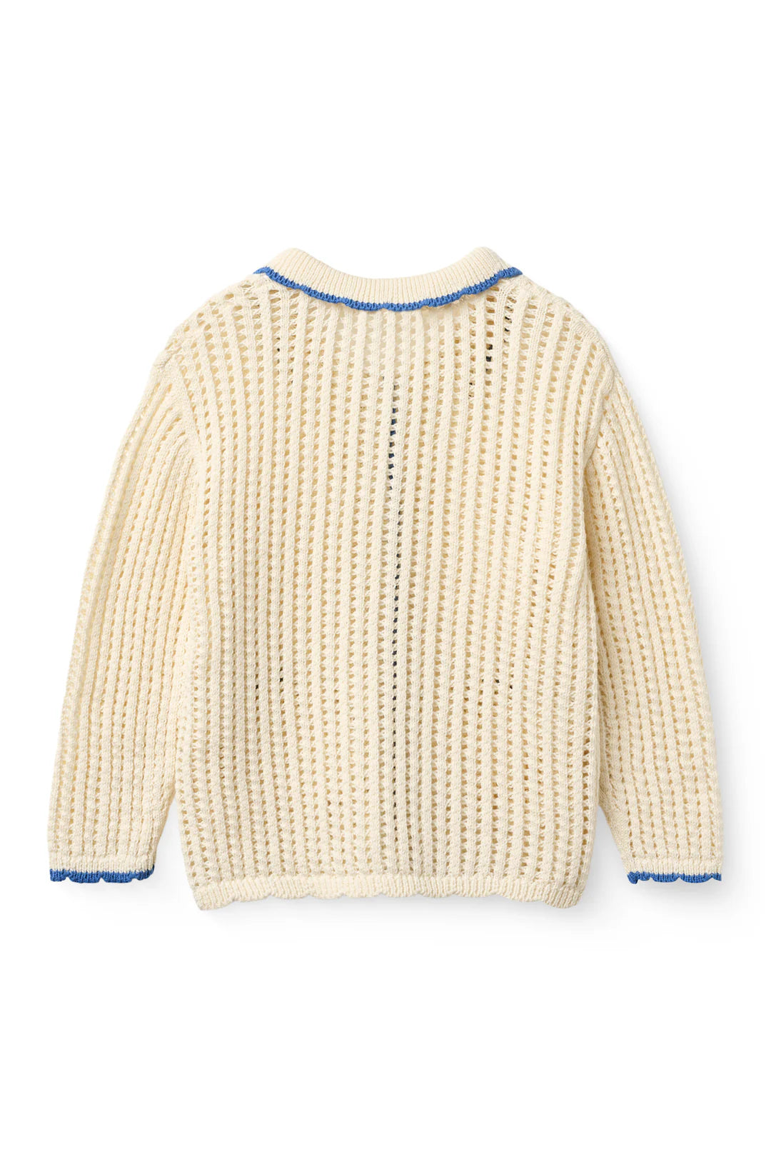 Crochet Long Sleeve Cardigan | Cream & Ocean Blue