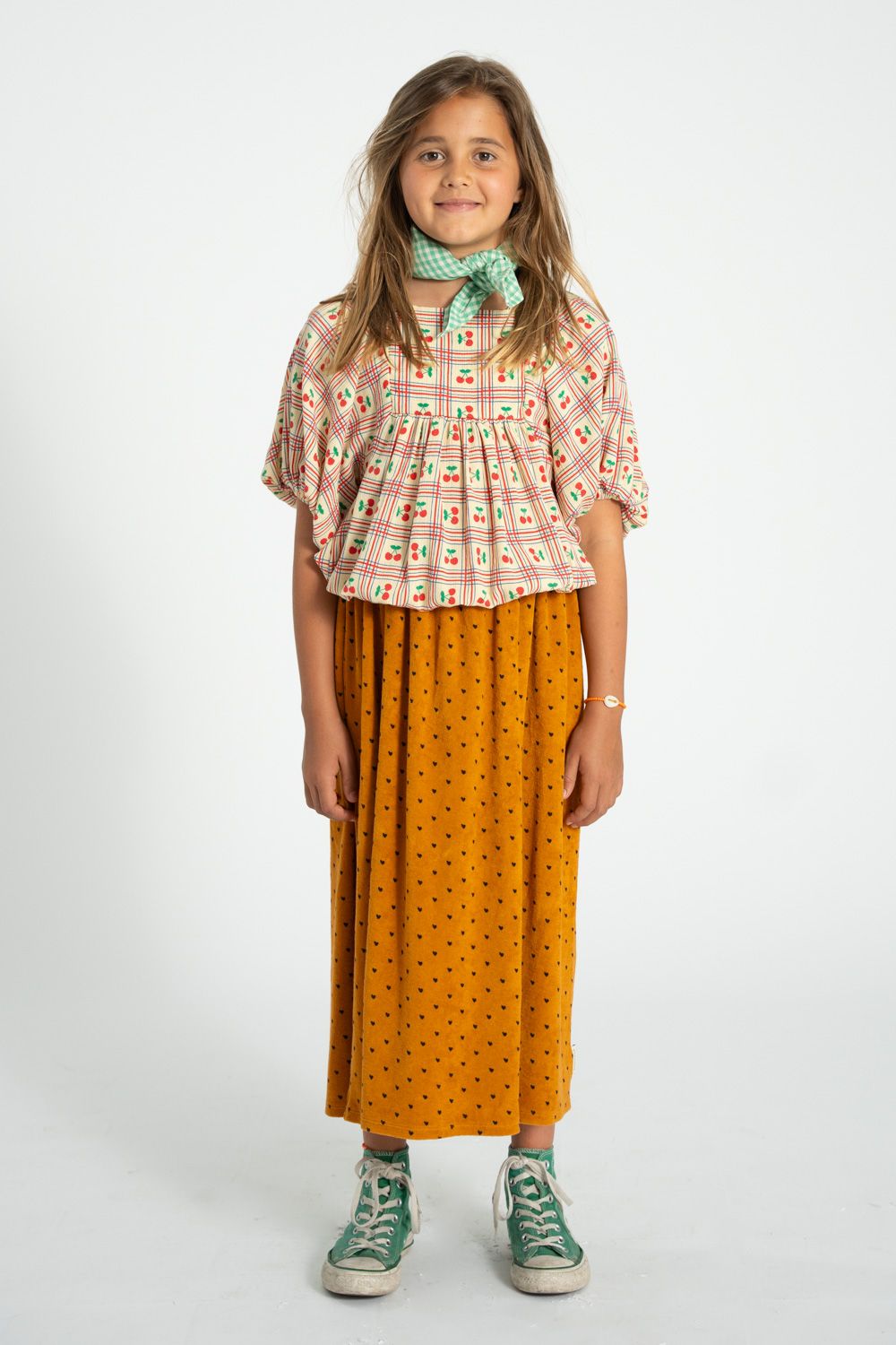 Cherry Print Balloon Sleeves Cropped Blouse | Light Yellow