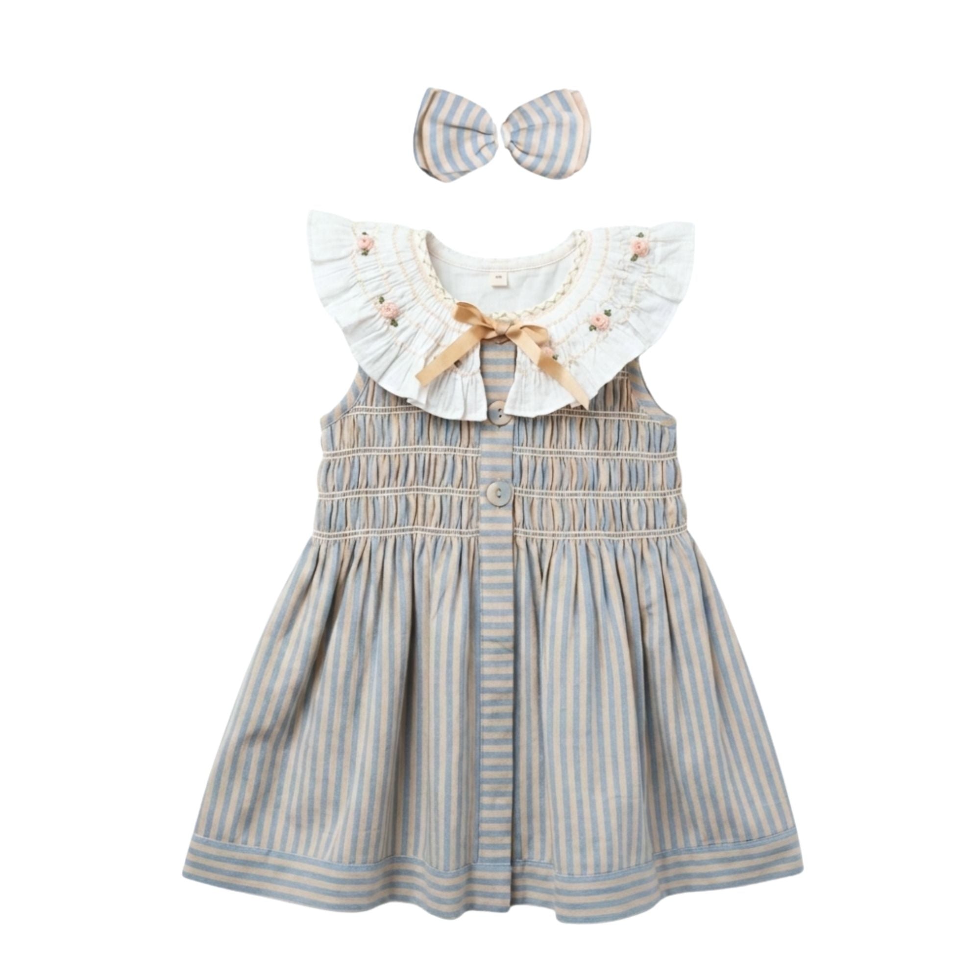 Dress with Hair Clip | Blue Transat Stripe