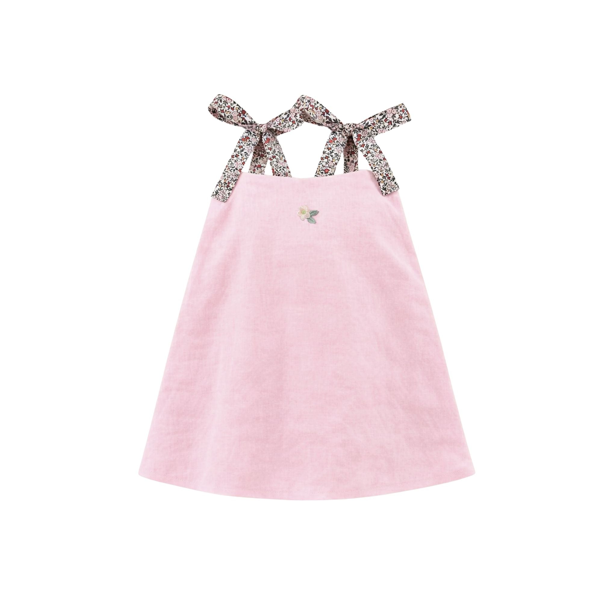 Linen Dress with Embroidery | Pink