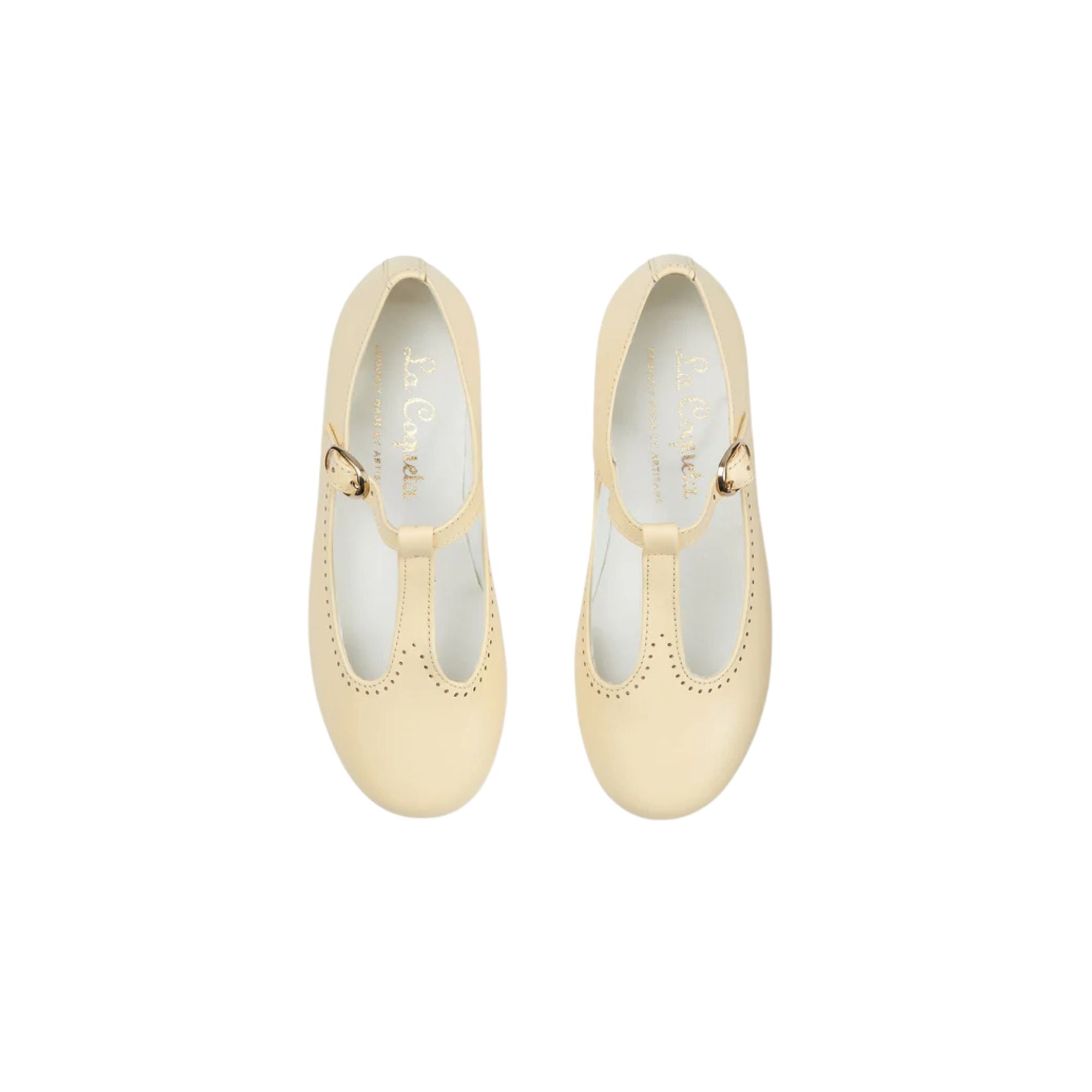 Leather T-Bar Shoes | Pale Yellow