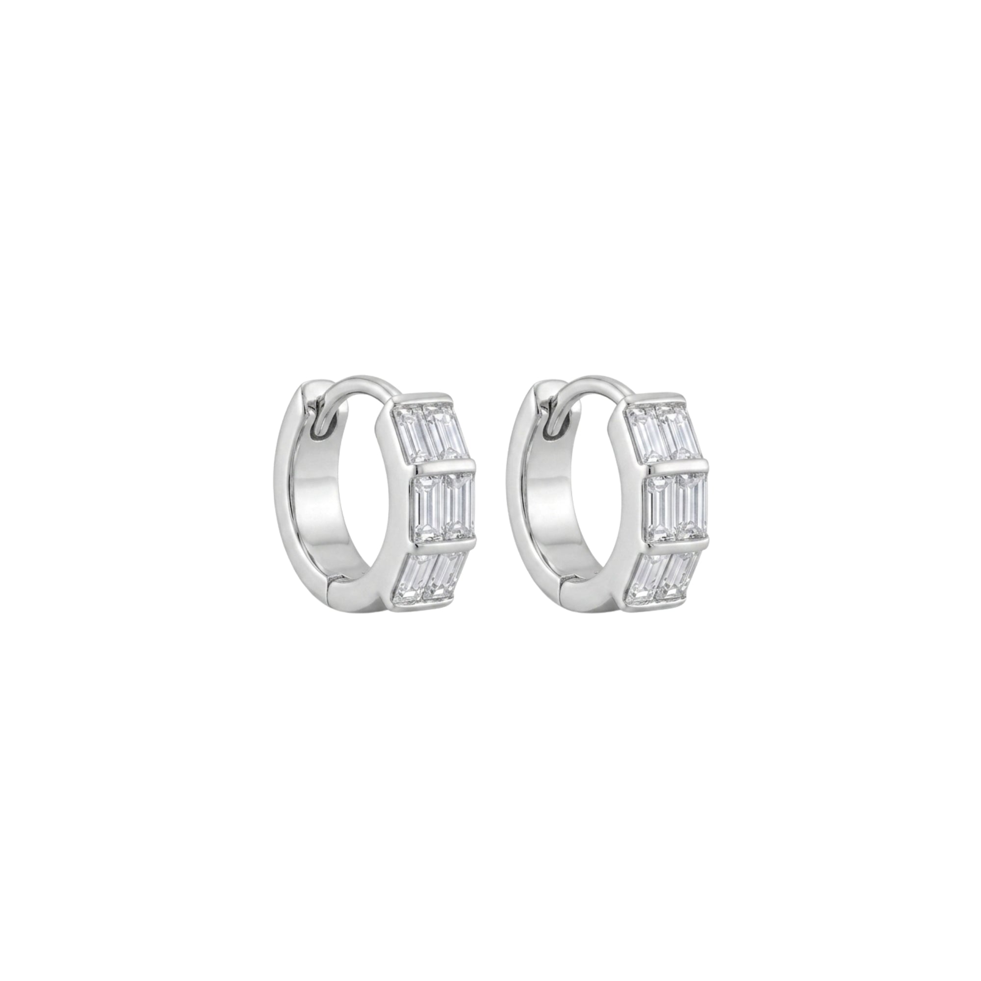 Silver Triple Baguette Huggies
