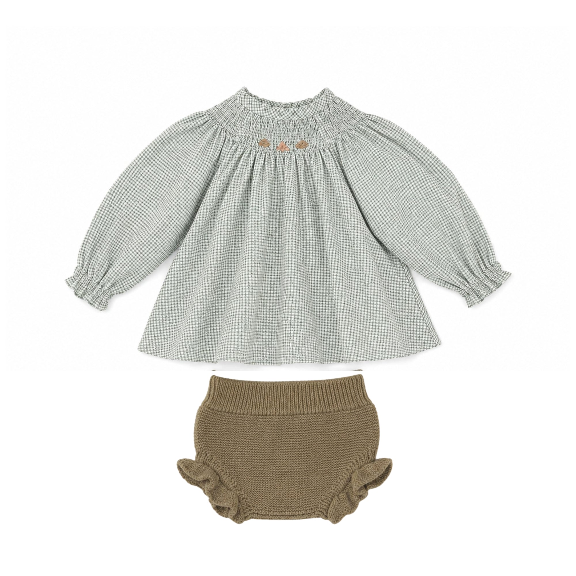 Smocked Gingham Blouse & Knit Bloomer Set