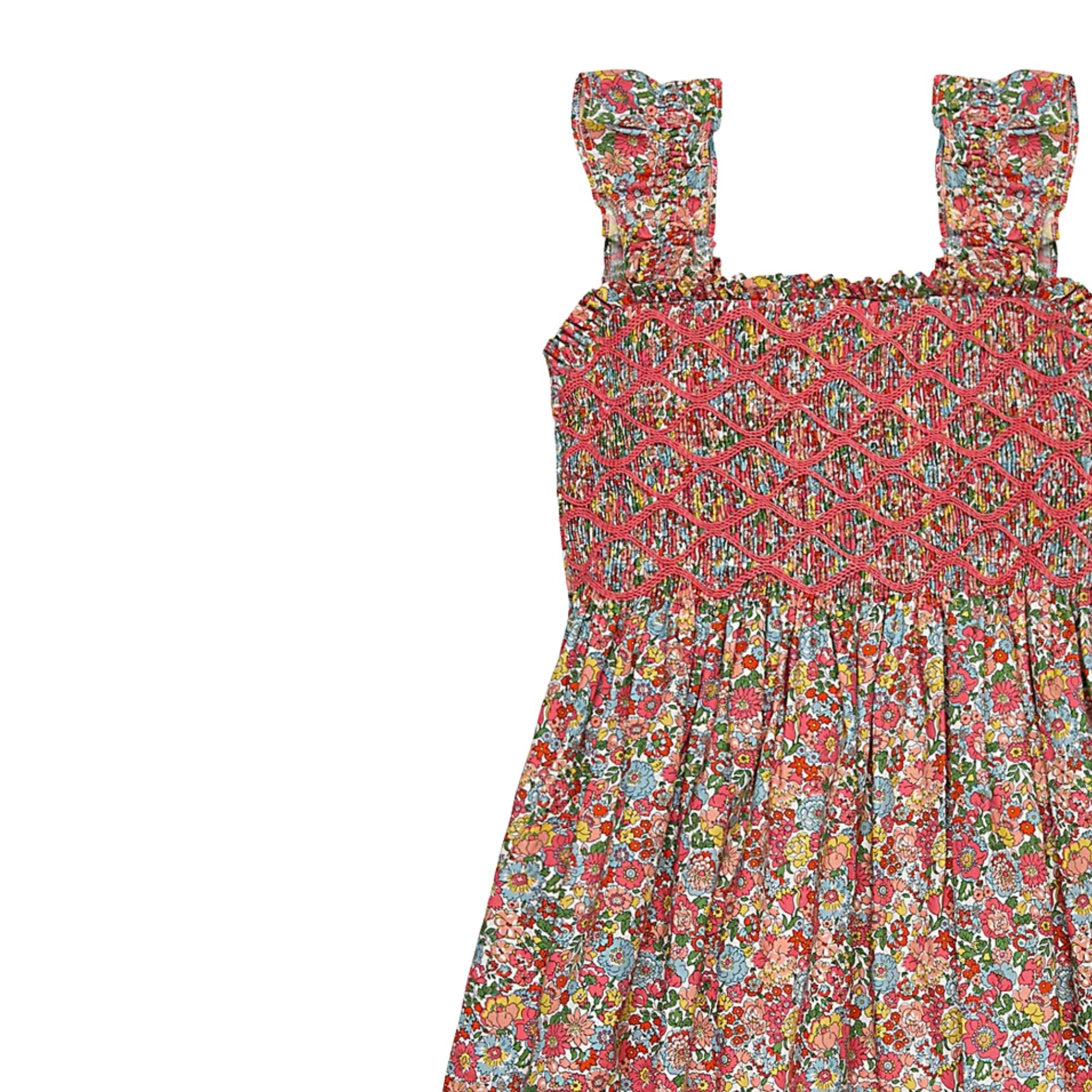 Evelia Hand Smocked Dress | Coral Floral