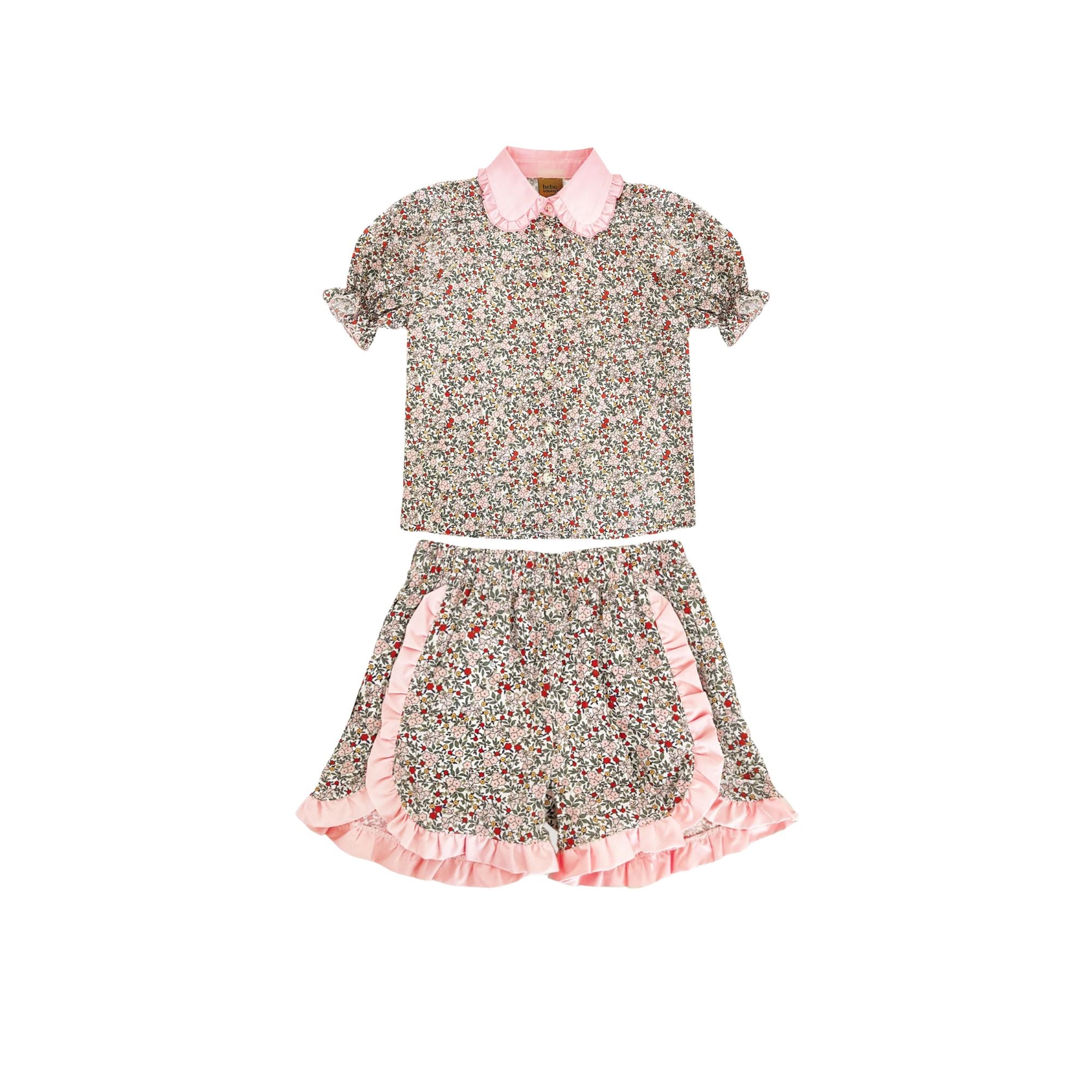 Floral Blouse & Shorts Set | Pink & Green