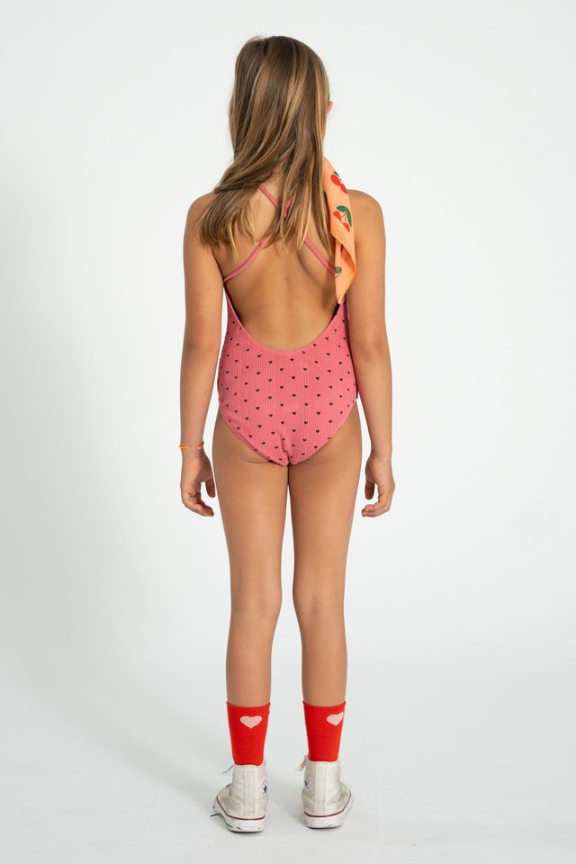 Hearts Print Swimsuit | Pink/Black
