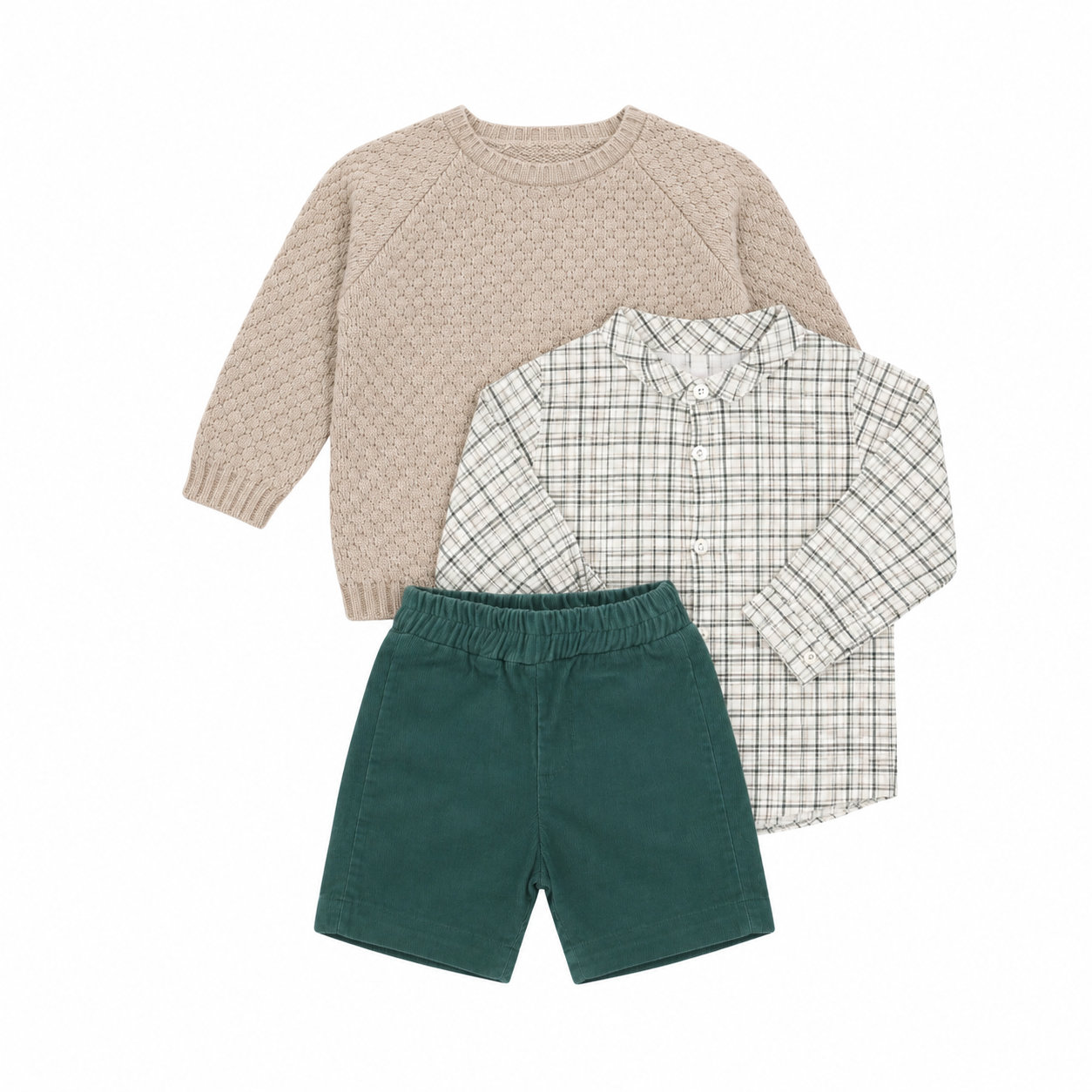 Knit Sweater & Green Shorts Set