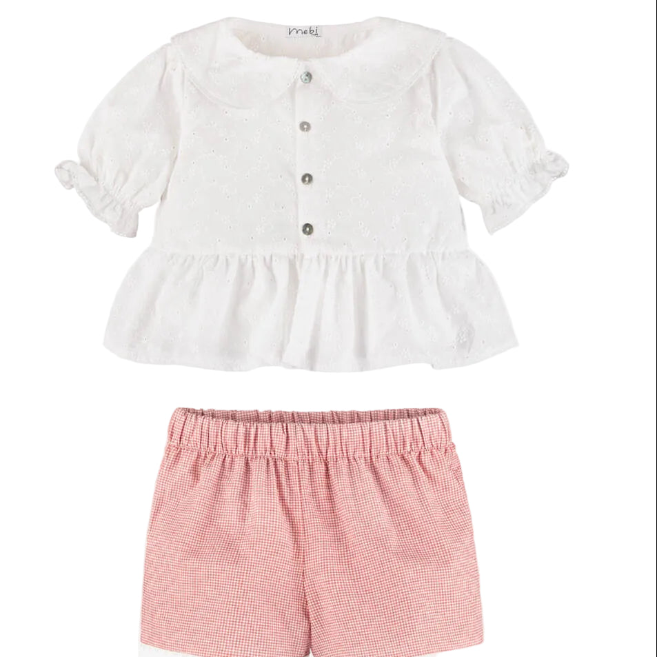 Blouse & Gingham Shorts Set | Red Pomelo