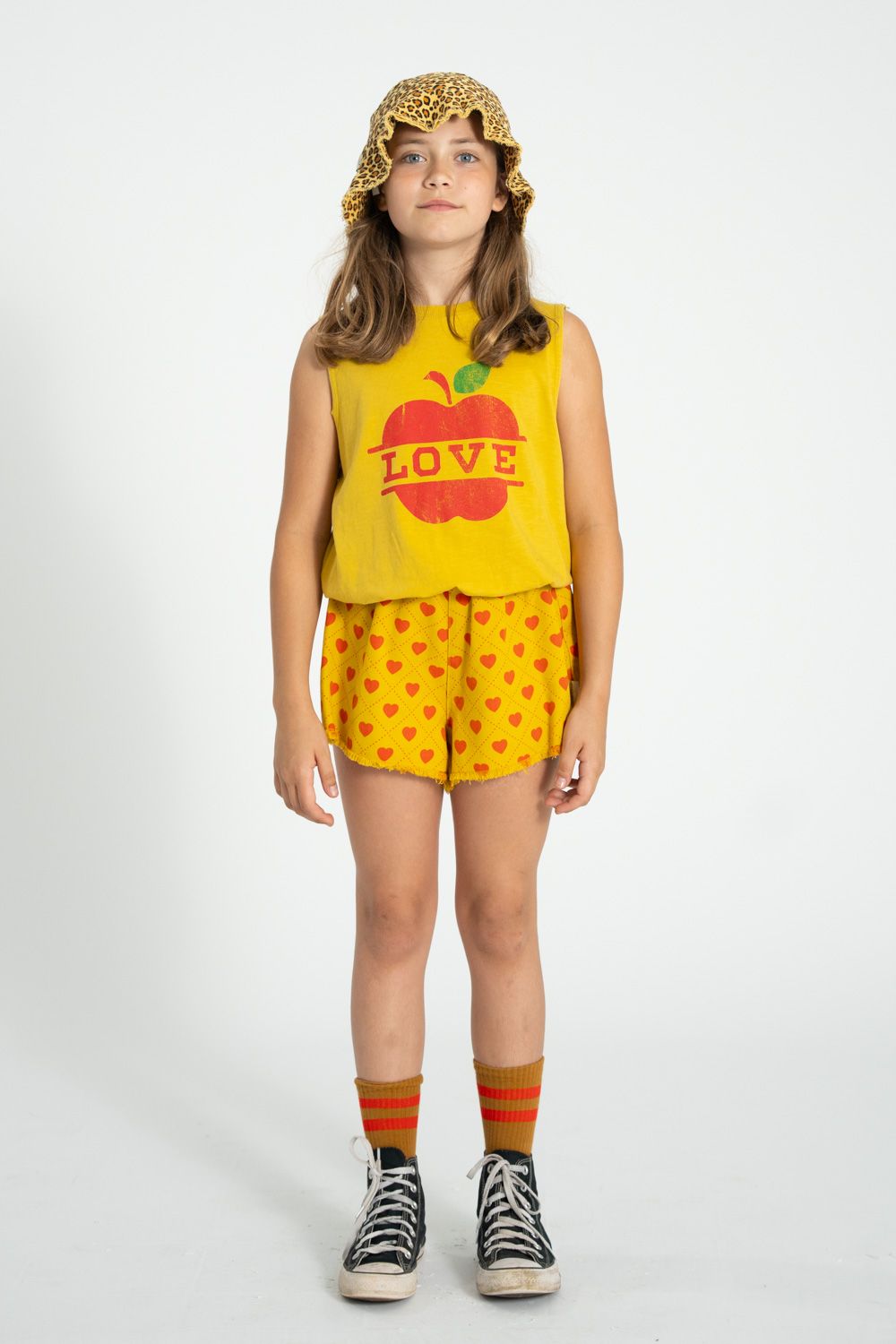 Heart Print Fringed Shorts | Mustard/Red