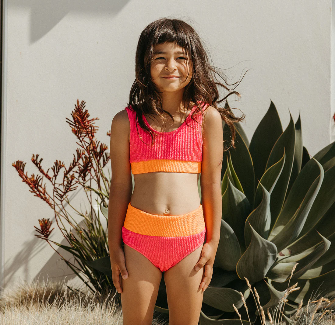 Crinkle Color Block Two Piece Swimsuit | Neon