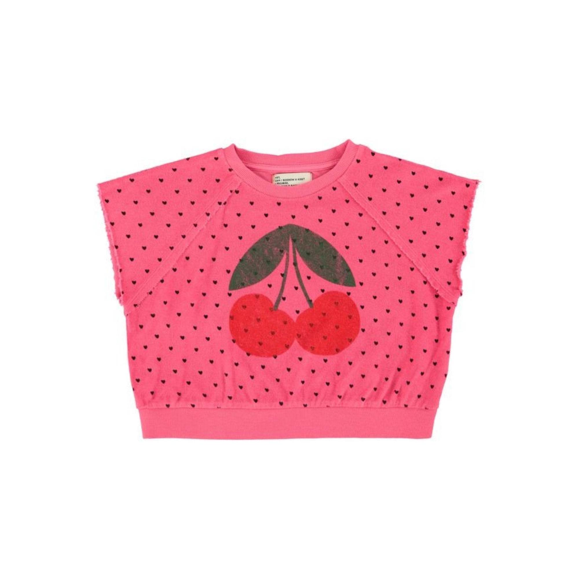 Cherry Print Sleeveless Sweatshirt | Pink