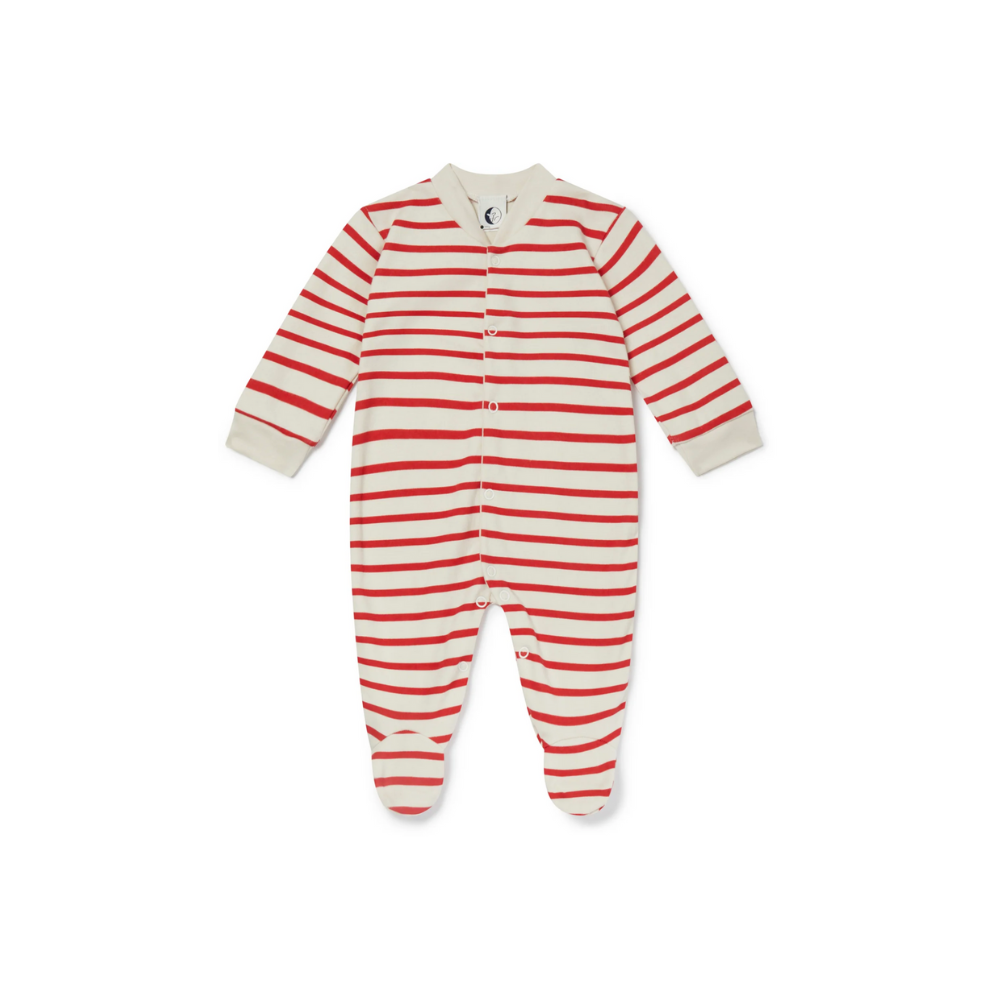Baby Sleepsuit | Red And Oatmeal Breton