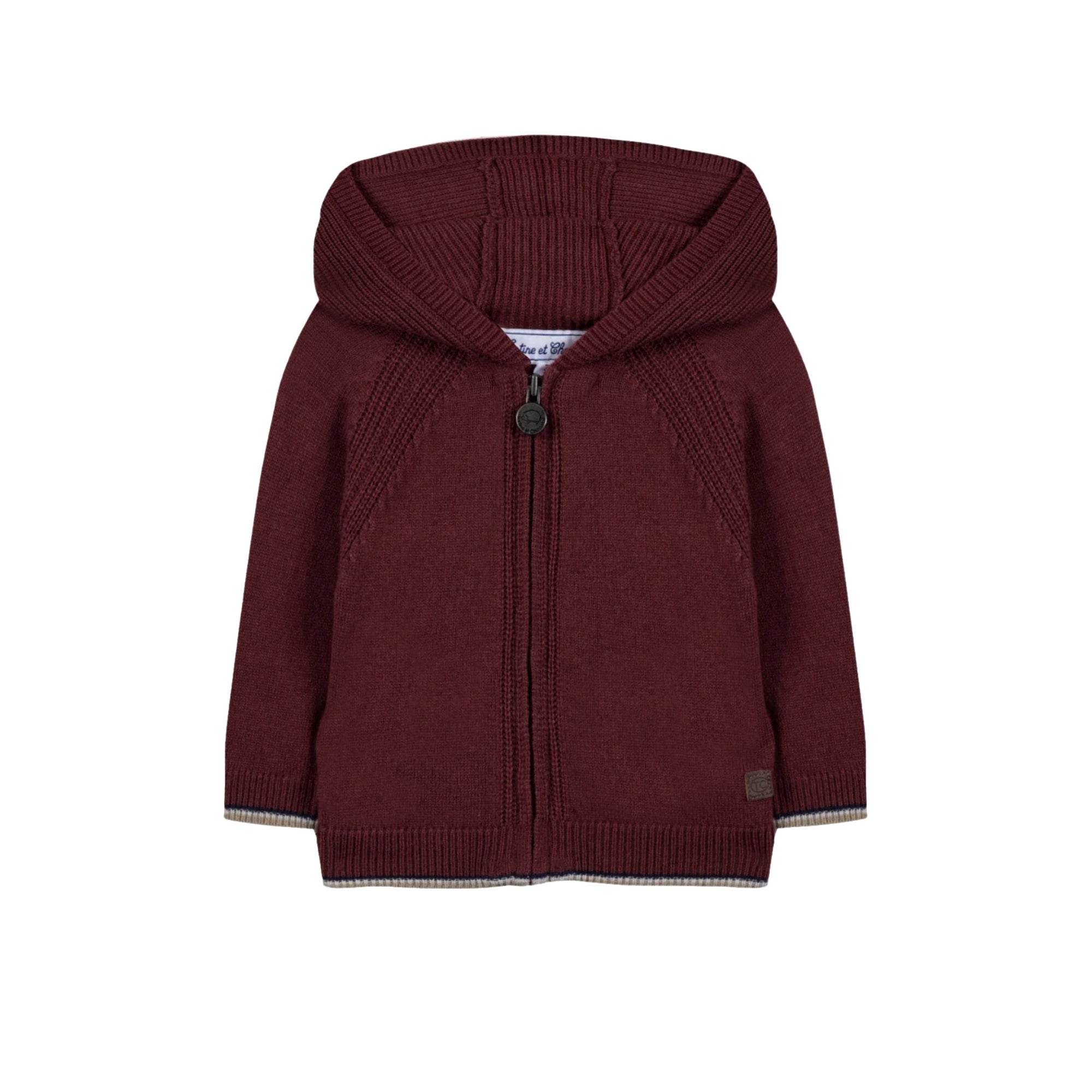 Hooded Zipper Cardigan | Burgundy