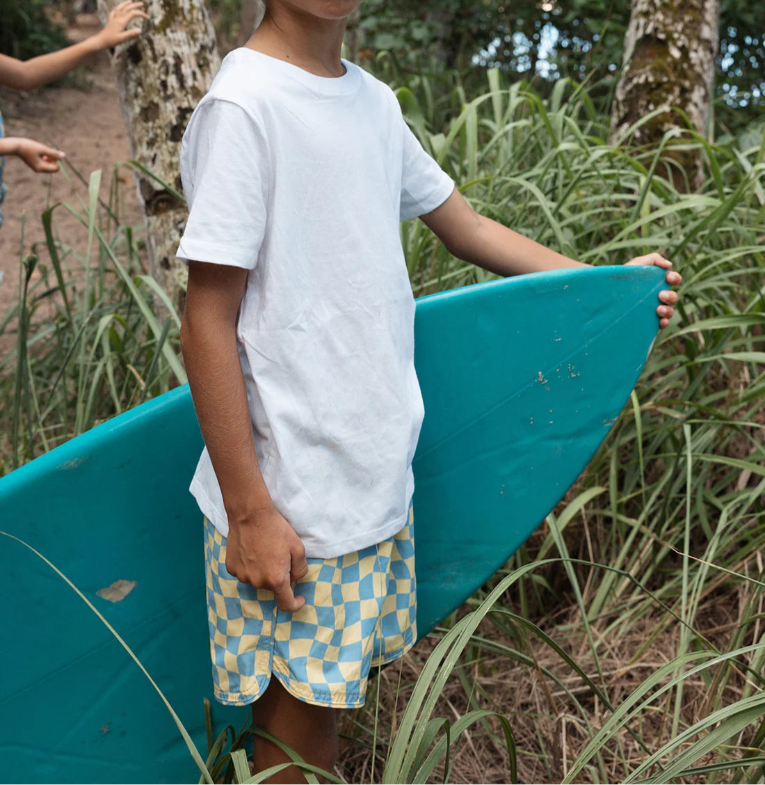 Wavy Checks Retro Flare Boardshort | Banana