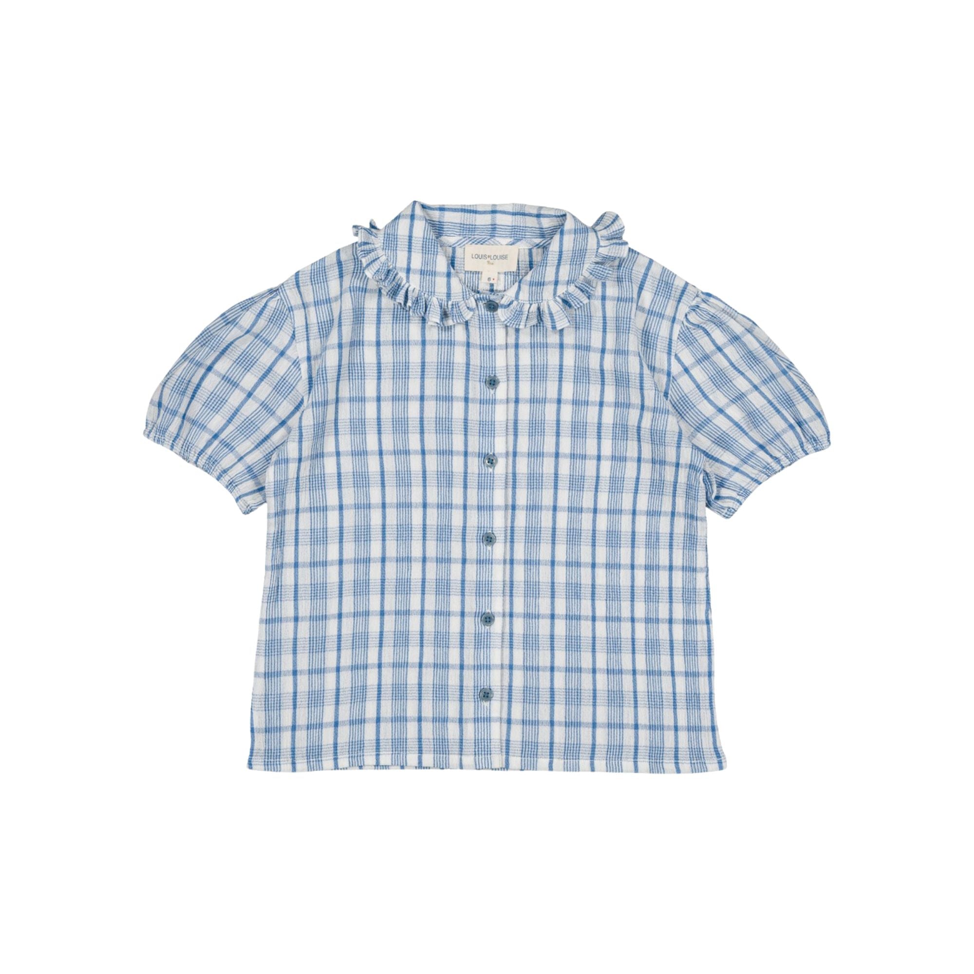 June Crepe Check Blouse | Blue