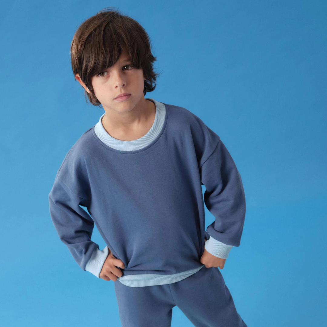 Kids Contrast Sweatshirt | Navy Blue / Light Blue