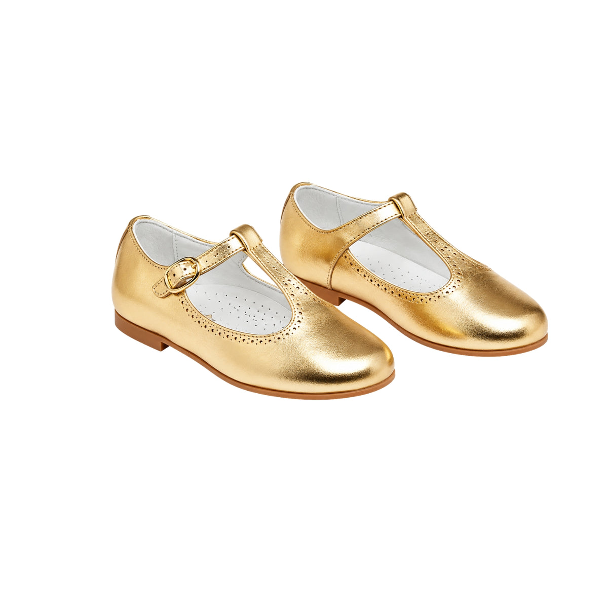 Leather T-Bar Shoes | Gold