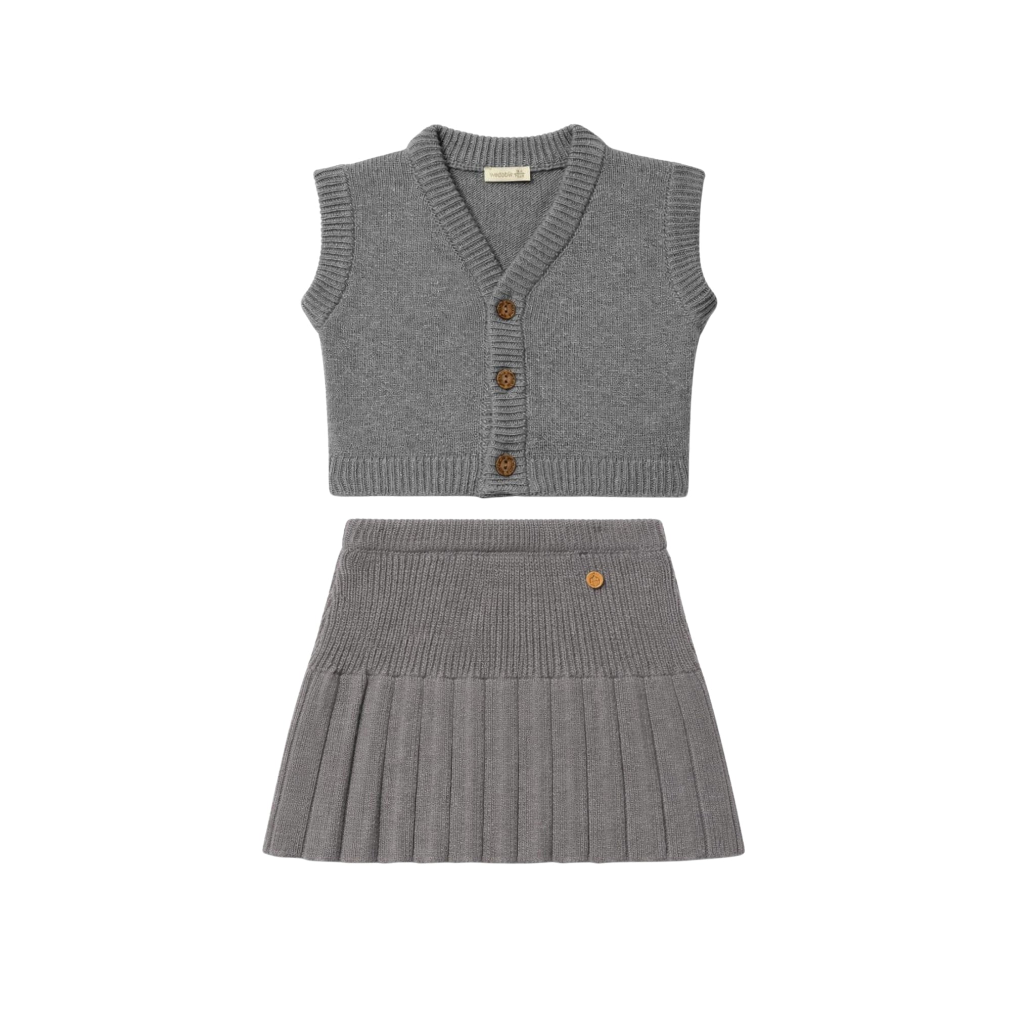 Knitted Vest with Skirt Set | Medium Grey