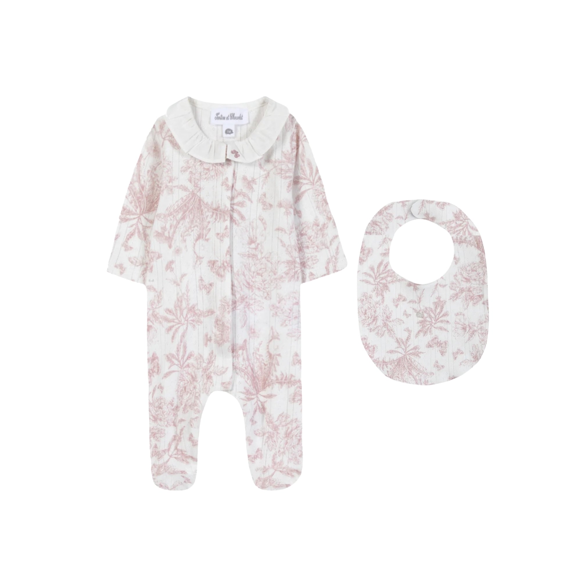 Toile De Jouy Romper & Bib Set | Blush