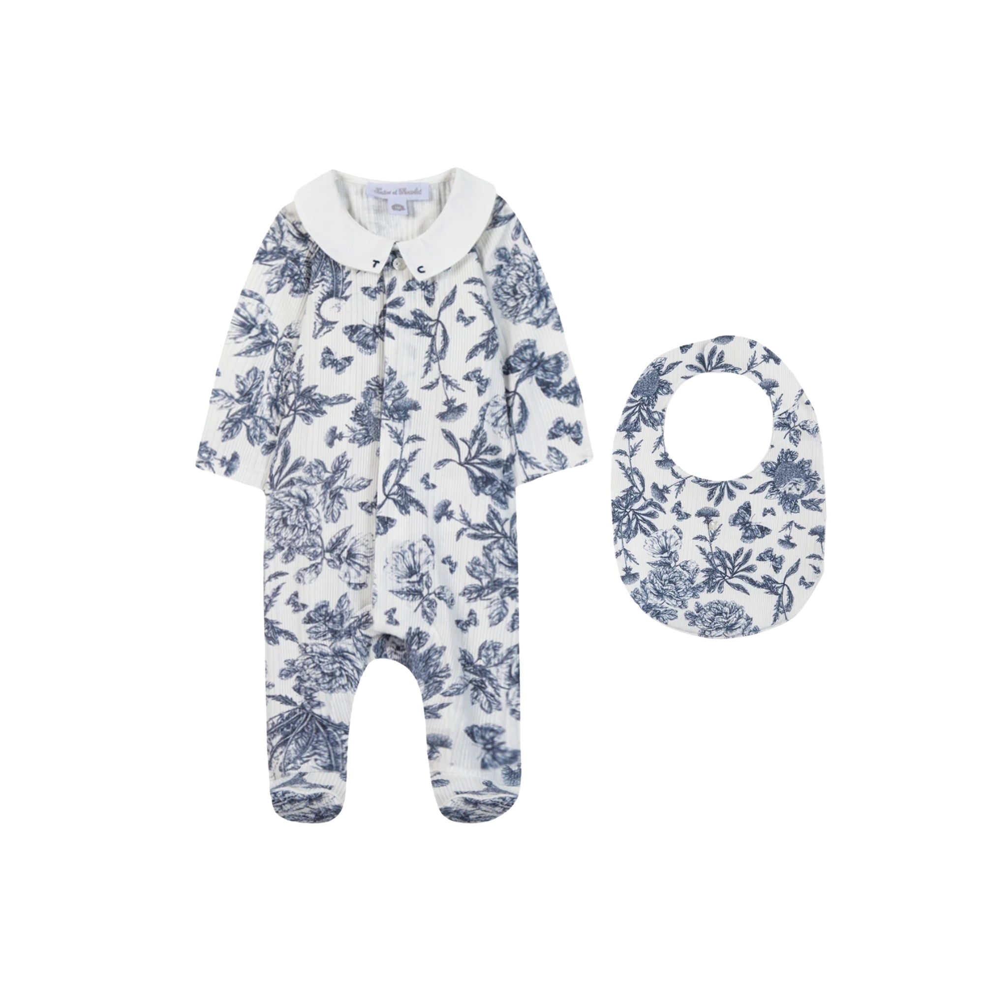 Toile De Jouy Romper & Bib Set | Navy