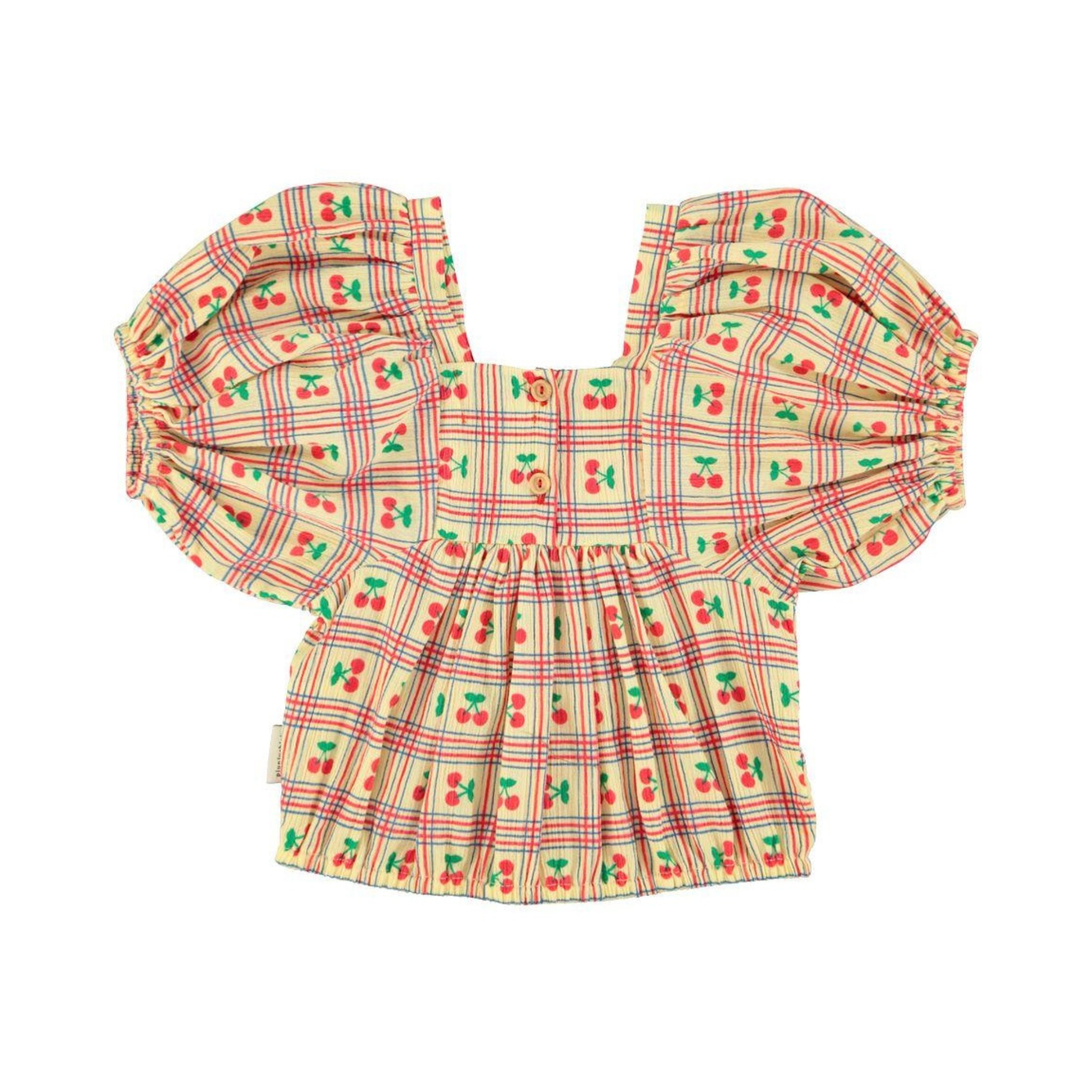 Cherry Print Balloon Sleeves Cropped Blouse | Light Yellow