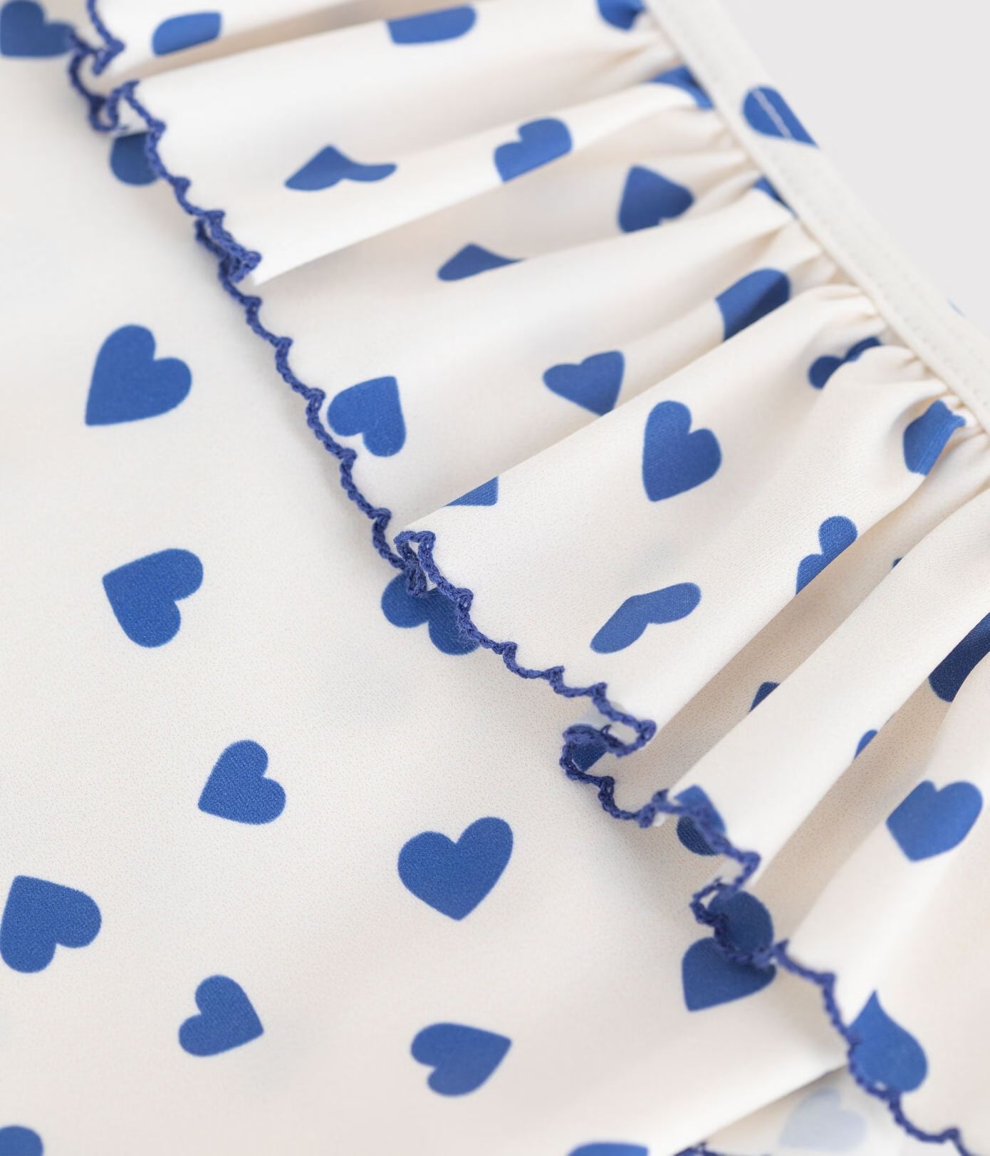 Heart Print Ruffle Swimsuit | White and Blue