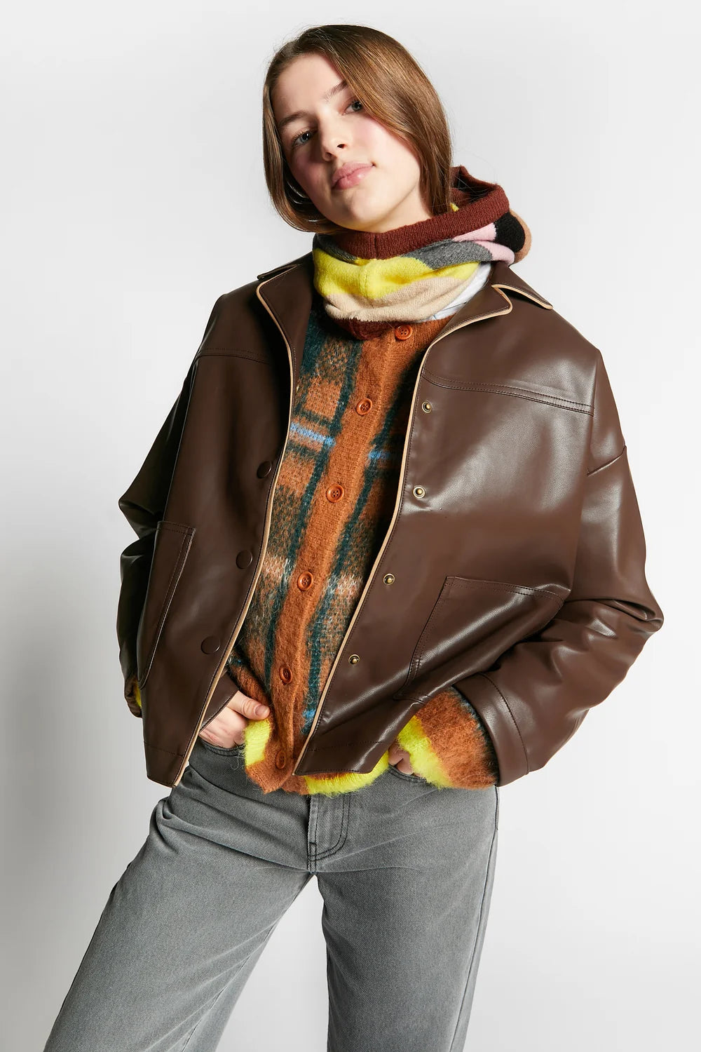 Wien Fake Leather Jacket | Coffee