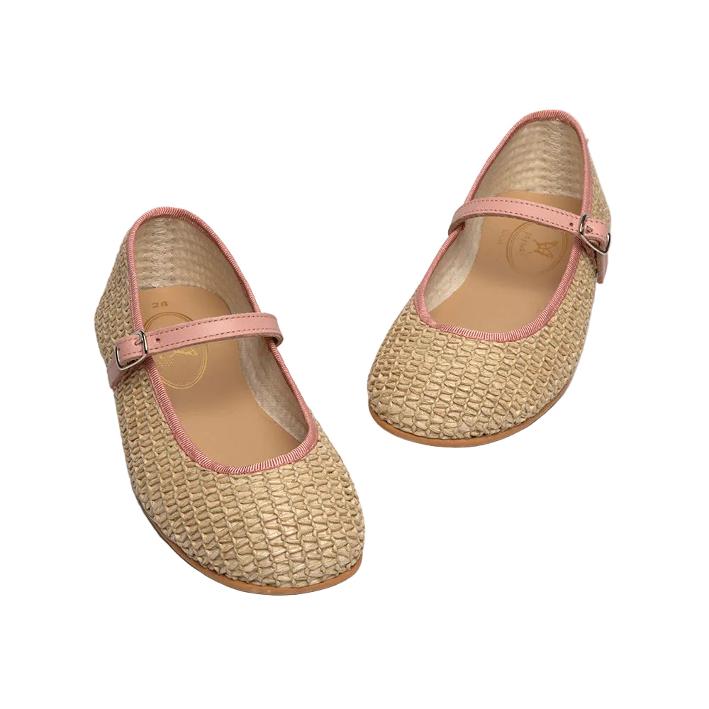 Aurelie Buckle Shoes | Natural Raffia Pink