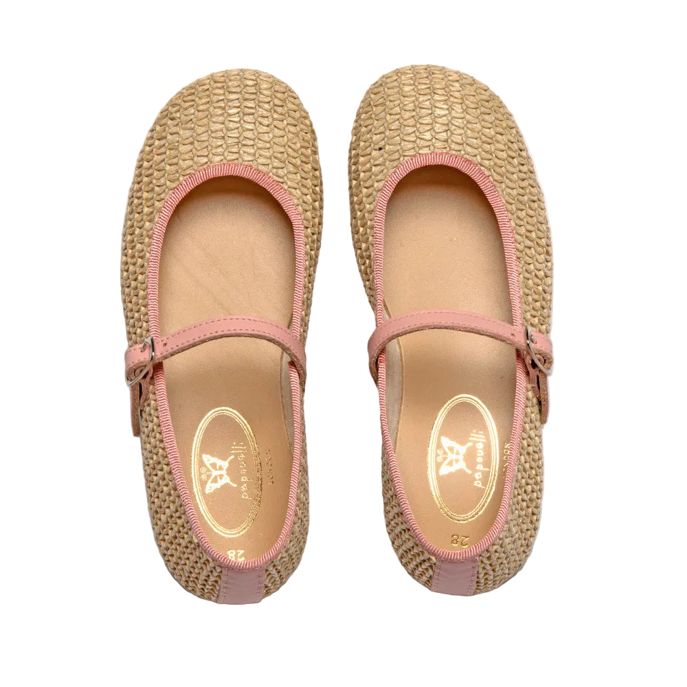 Aurelie Buckle Shoes | Natural Raffia Pink