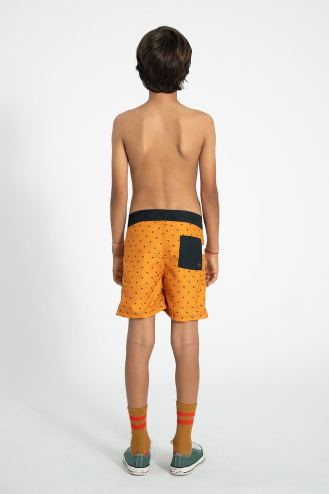 Heart Print Swim Shorts | Camel/Black