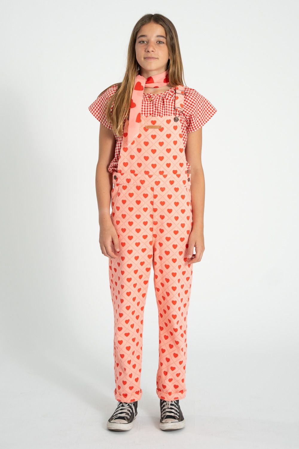 Heart Print Dungarees | Pink/Red
